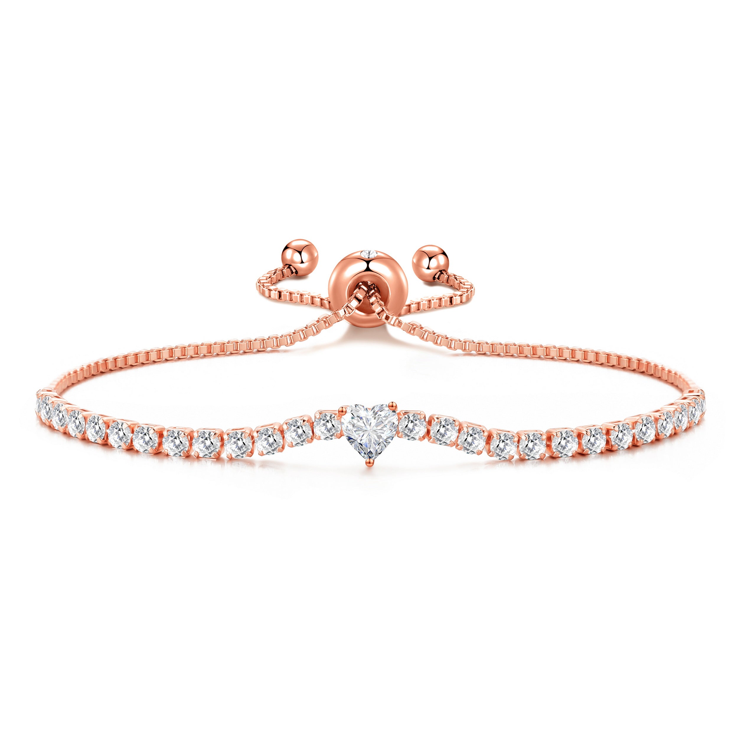 Rose Gold Plated Heart Solitaire Friendship Bracelet Created with Zircondia® Crystals