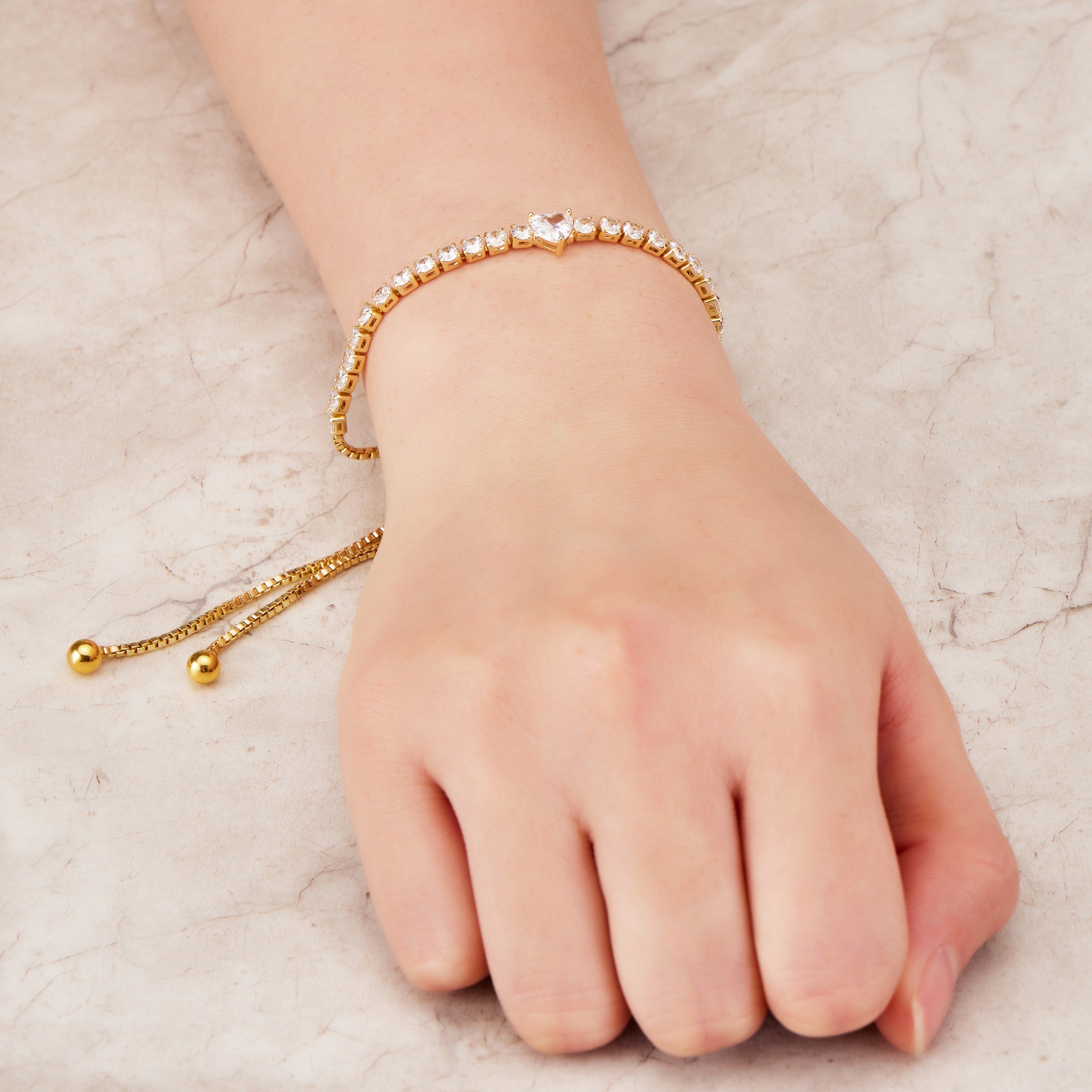 Gold Plated Heart Solitaire Friendship Bracelet Created with Zircondia® Crystals