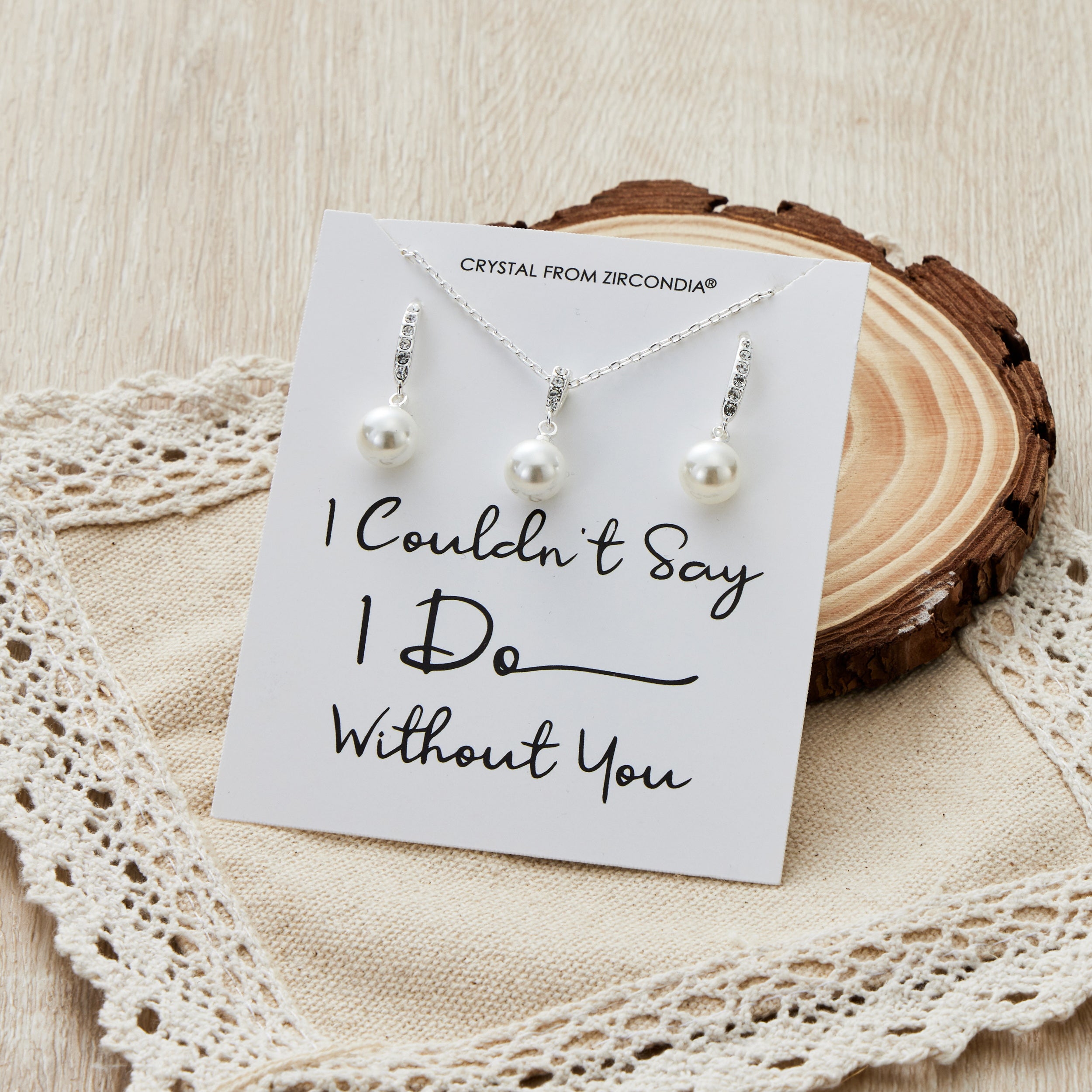 Silver Plated I Couldn't Say I Do Without You Pearl Drop Set Created with Zircondia® Crystals
