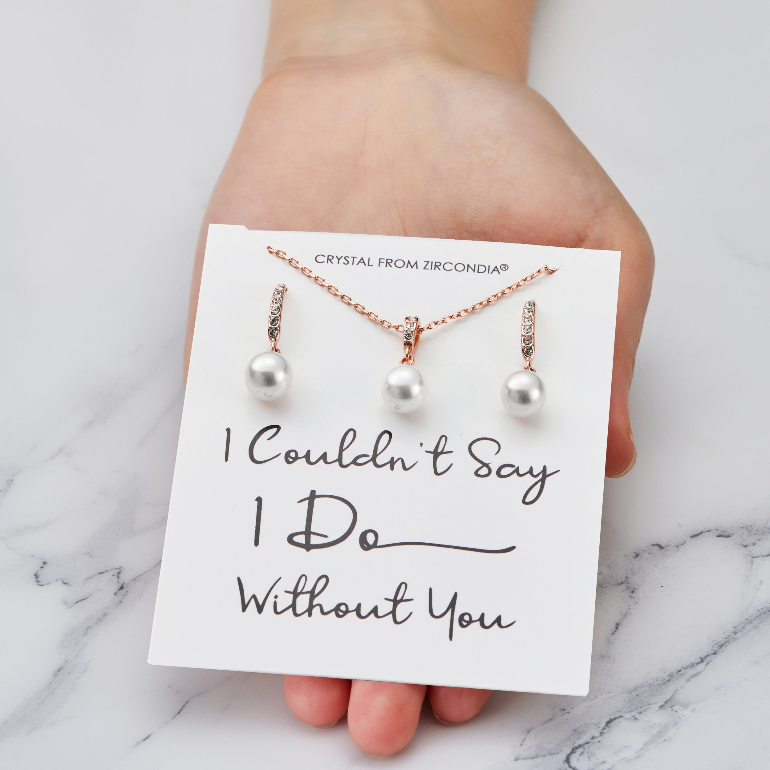 Rose Gold Plated I Couldn't Say I Do Without You Pearl Drop Set Created with Zircondia® Crystals