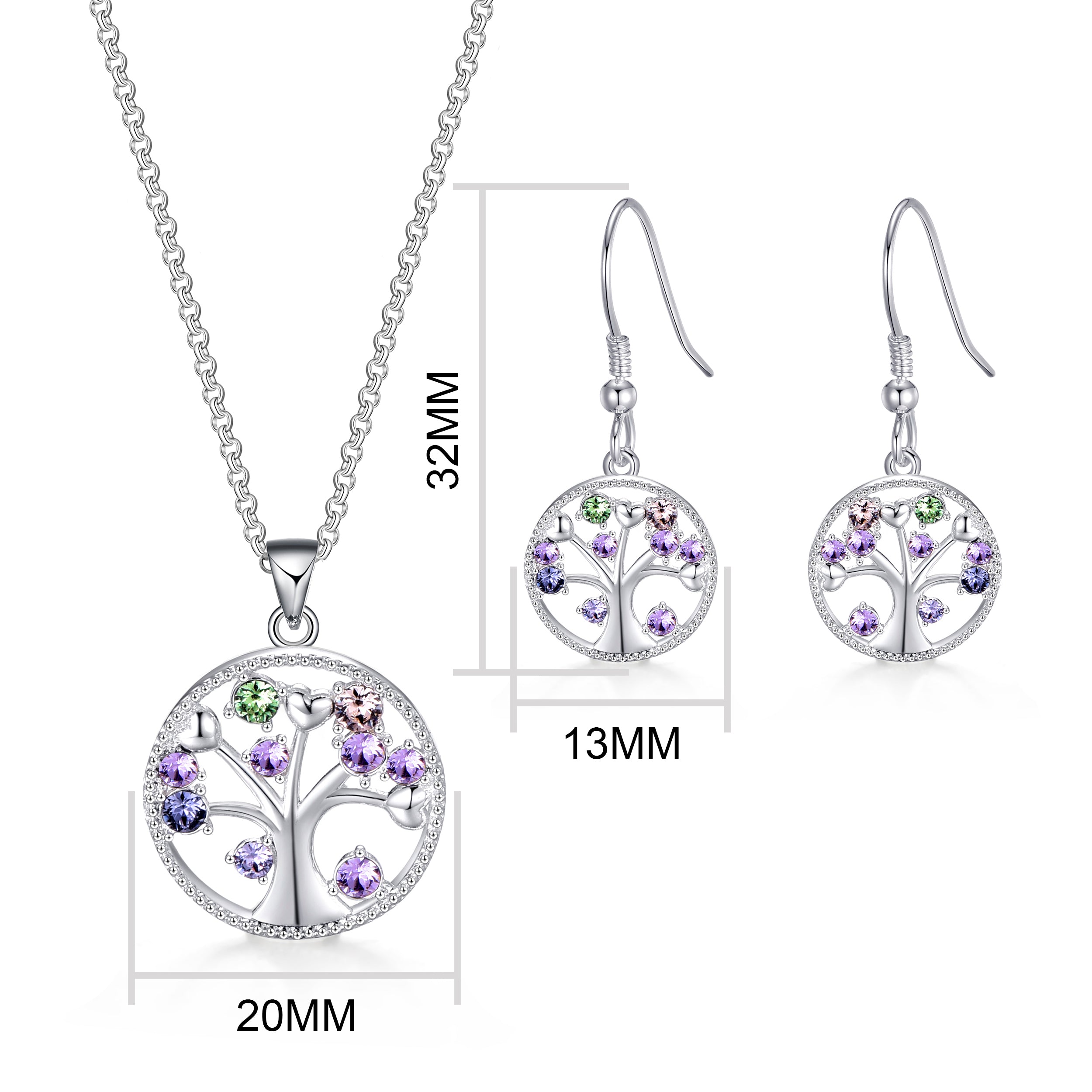 Silver Plated Chakra Tree of Life Set Created with Zircondia® Crystals
