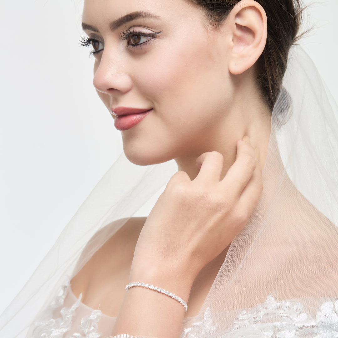 Silver Plated Solitaire Bridal Bracelet Created with Zircondia® Crystals