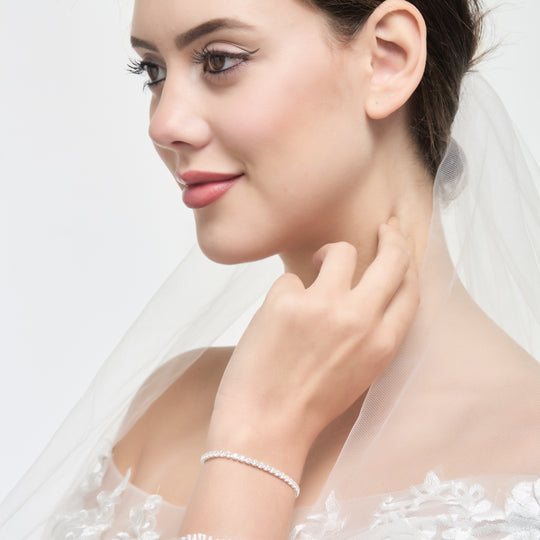 Silver Plated Solitaire Bridal Bracelet Created with Zircondia® Crystals