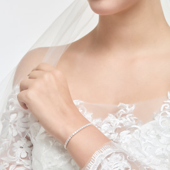 Silver Plated Solitaire Bridal Bracelet Created with Zircondia® Crystals