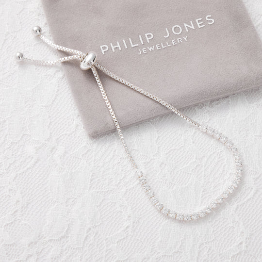 Silver Plated Solitaire Bridal Bracelet Created with Zircondia® Crystals