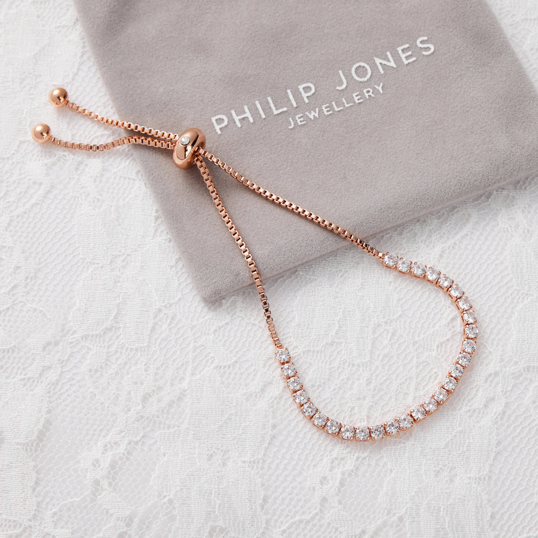 Rose Gold Plated Solitaire Bridal Bracelet Created with Zircondia® Crystals