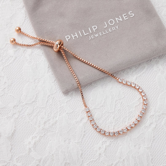 Rose Gold Plated Solitaire Bridal Bracelet Created with Zircondia® Crystals