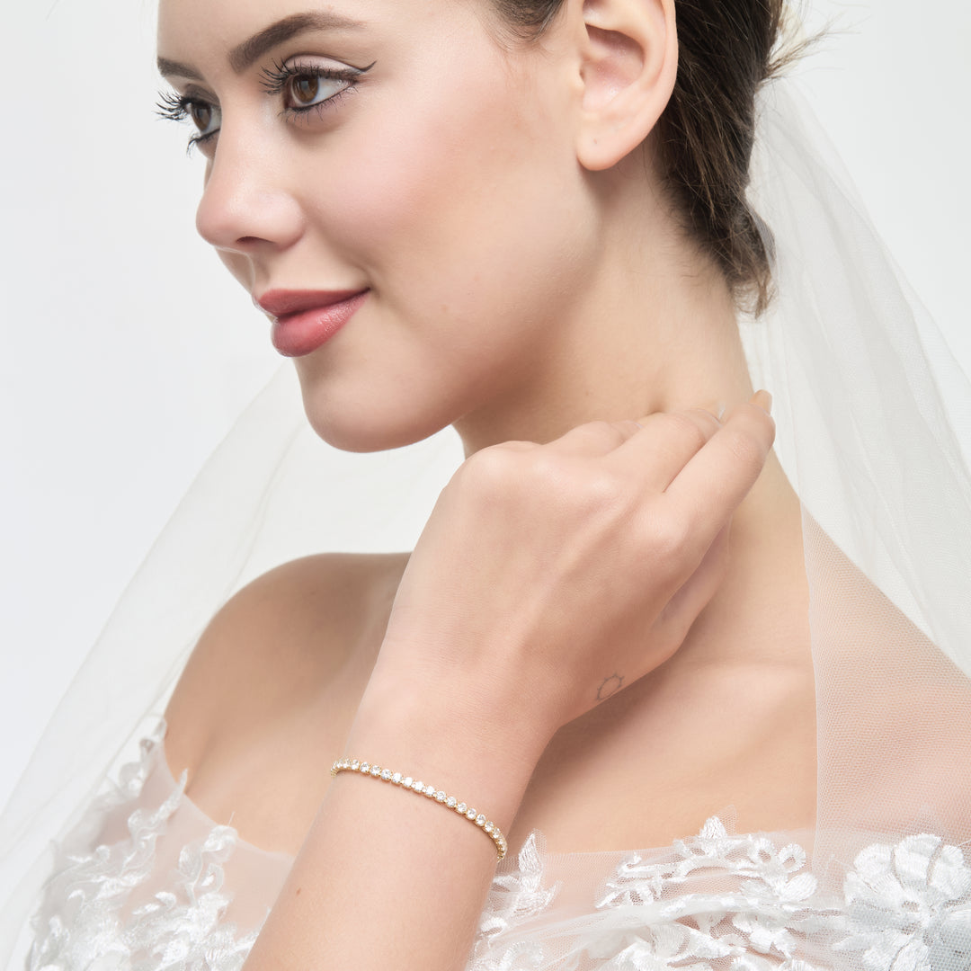 Gold Plated Solitaire Bridal Bracelet Created with Zircondia® Crystals