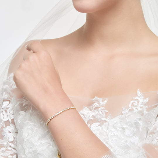 Gold Plated Solitaire Bridal Bracelet Created with Zircondia® Crystals
