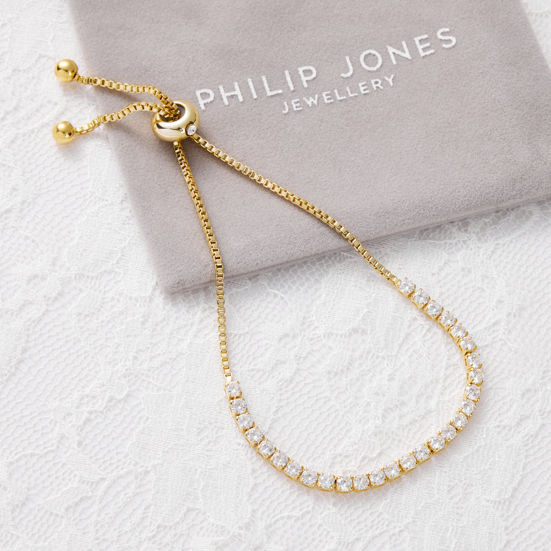 Gold Plated Solitaire Bridal Bracelet Created with Zircondia® Crystals