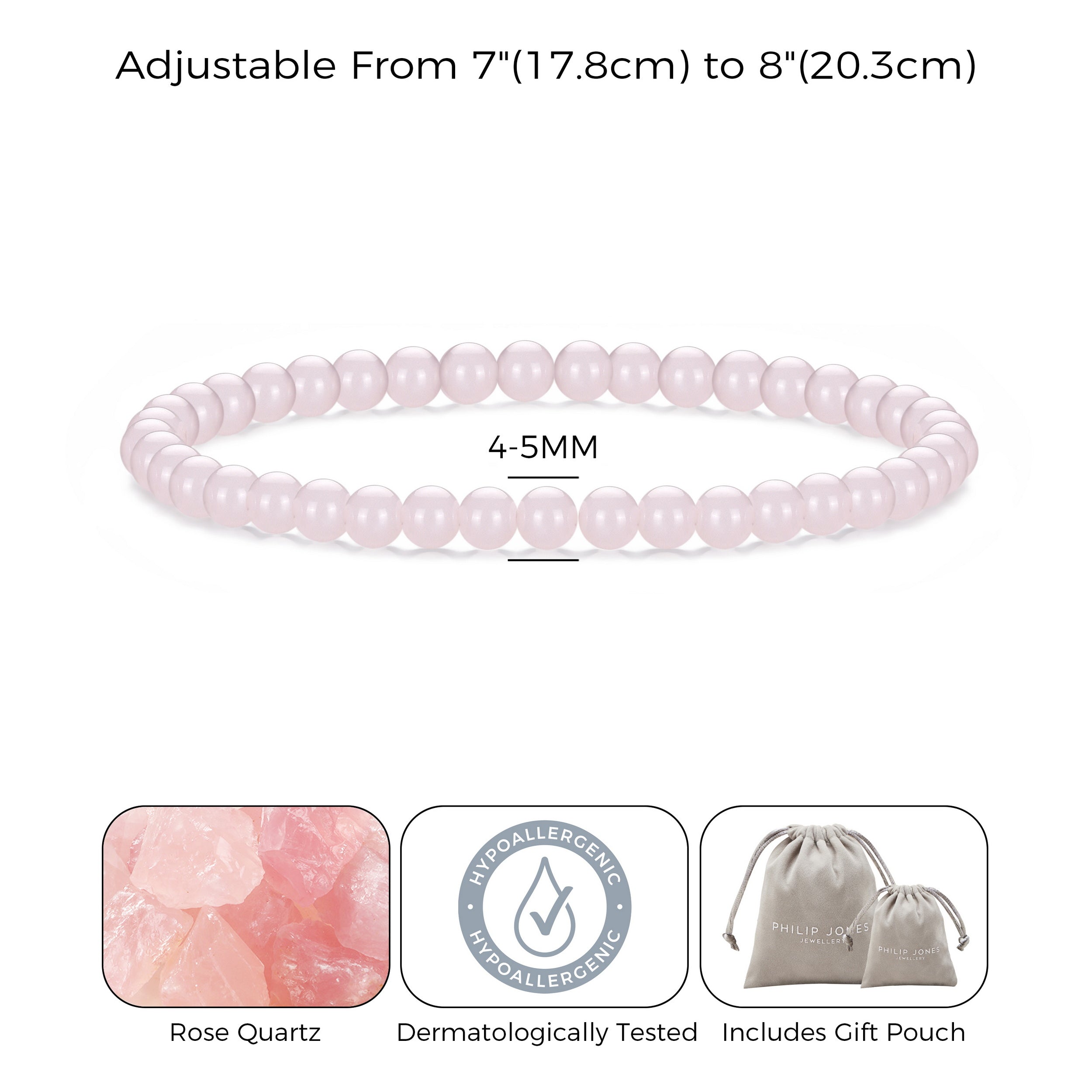 Rose Quartz Mini Beaded Gemstone Stretch Bracelet