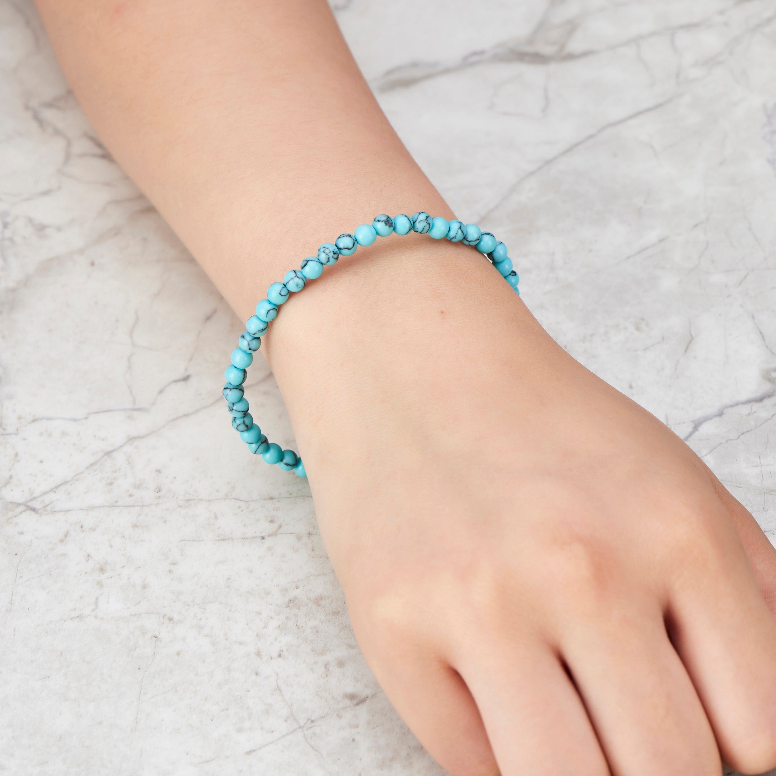 Synthetic Turquoise Mini Beaded Gemstone Stretch Bracelet