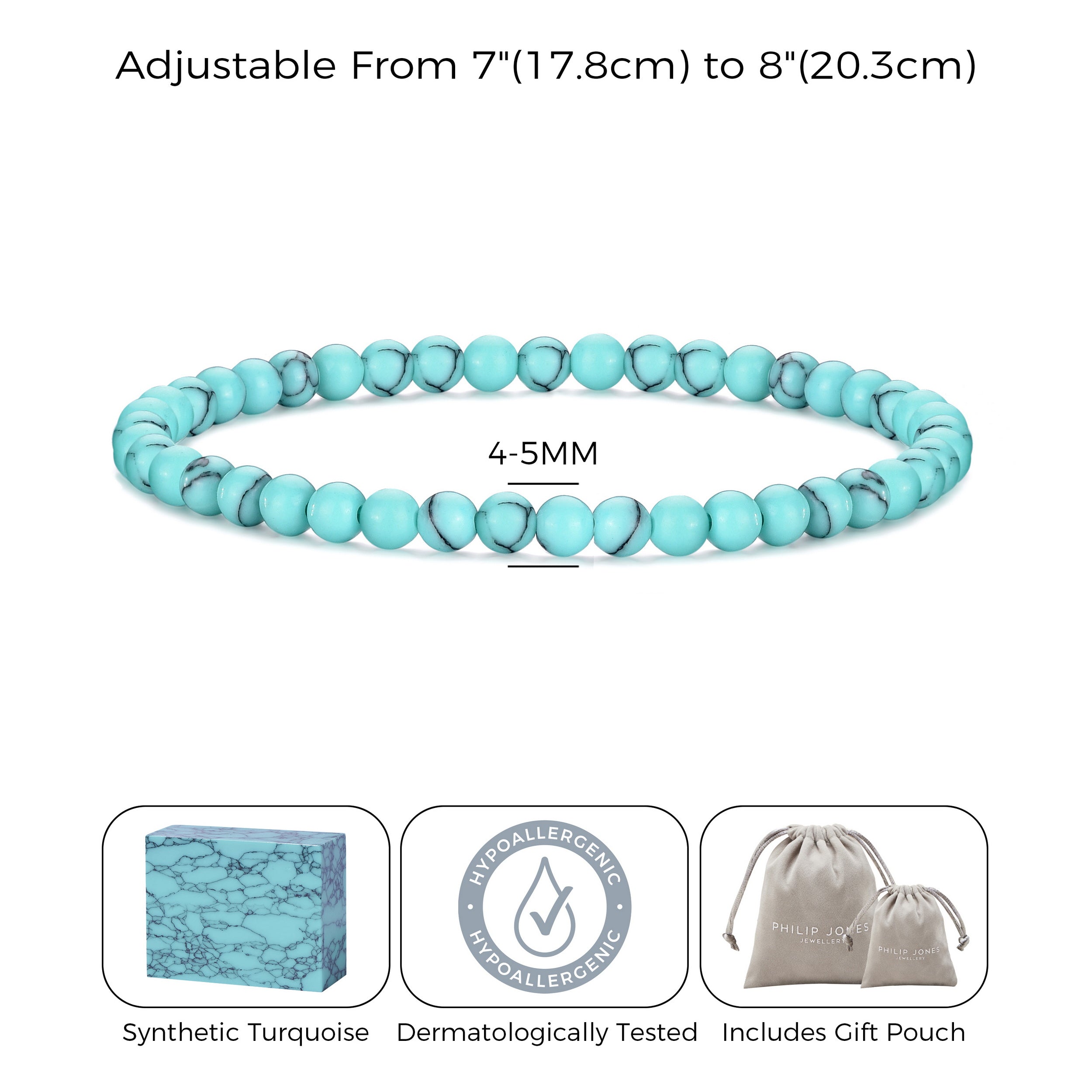 Synthetic Turquoise Mini Beaded Gemstone Stretch Bracelet