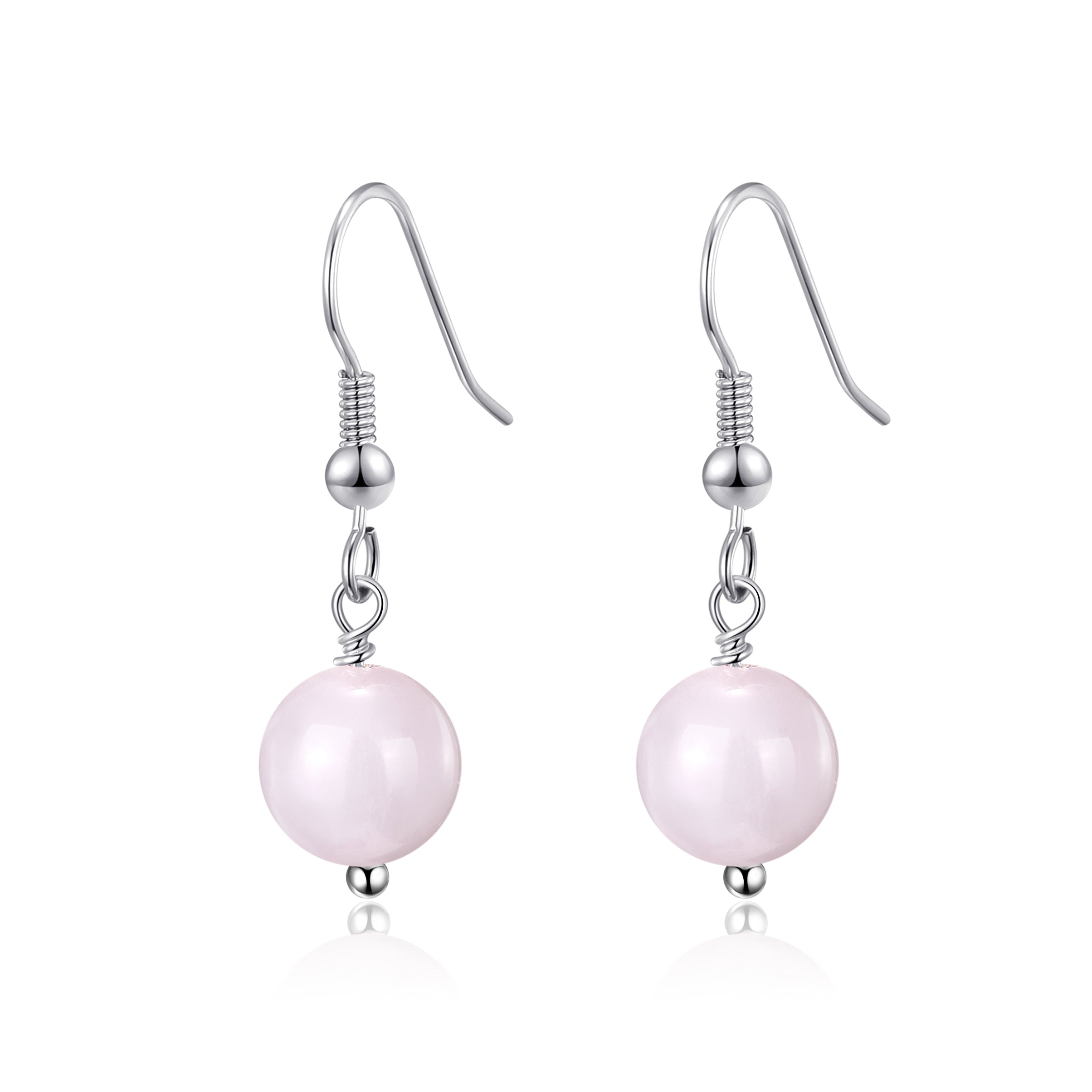 Rose Quartz Gemstone Round Drop Earrings