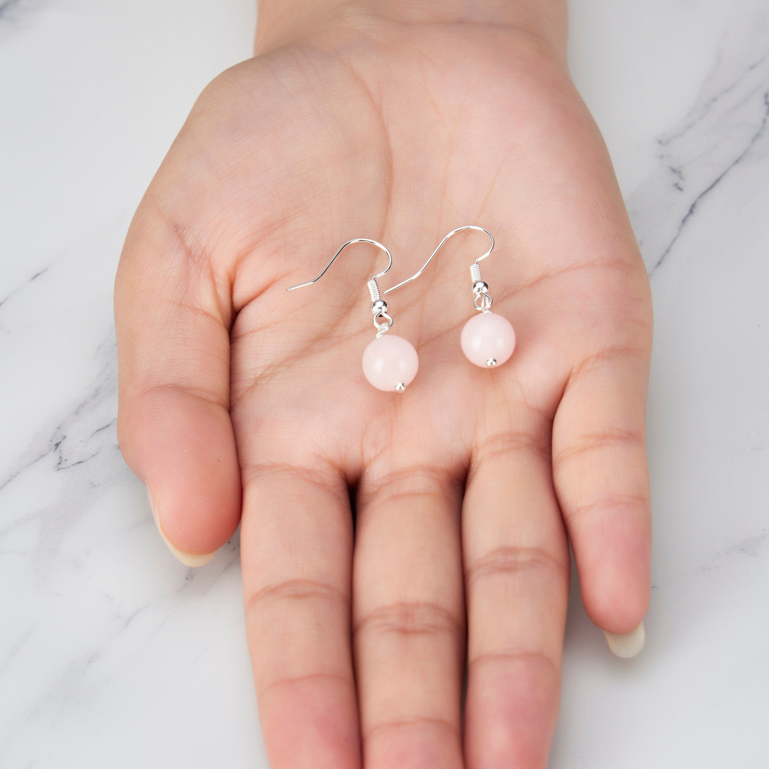 Rose Quartz Gemstone Sphere Drop Earrings