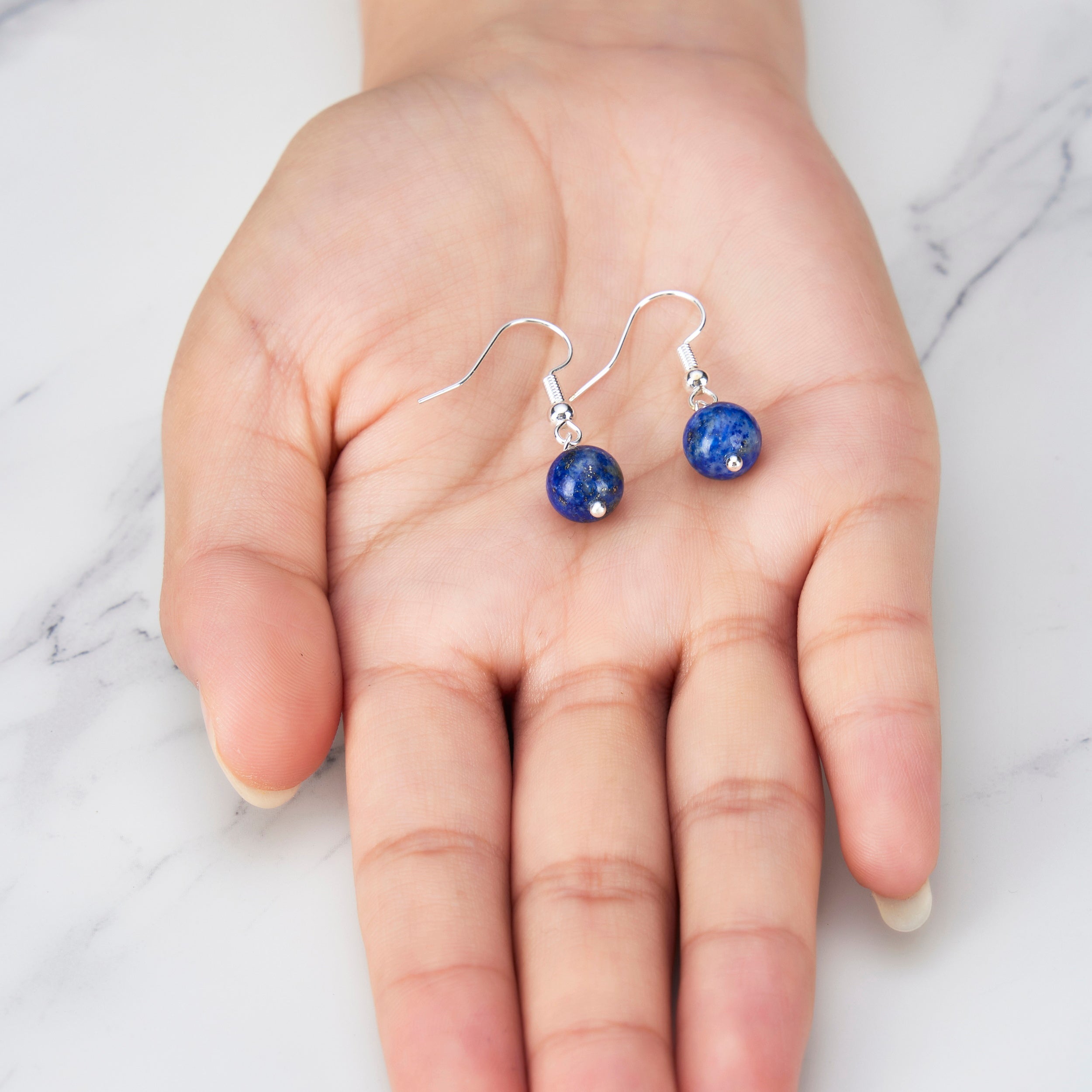 Lapis Gemstone Round Drop Earrings