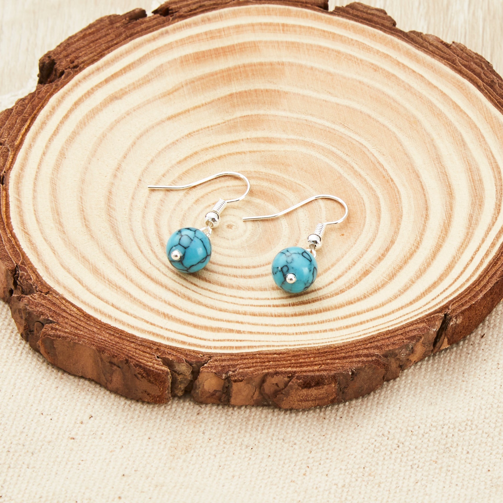 Synthetic Turquoise Gemstone Round Drop Earrings