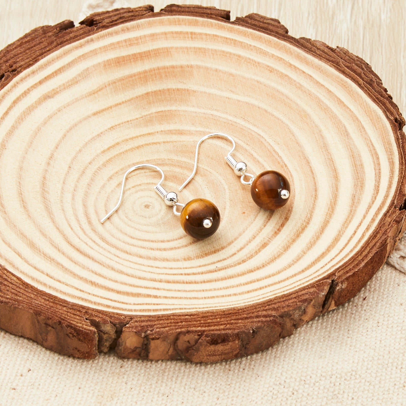 Tigers Eye Gemstone Round Drop Earrings