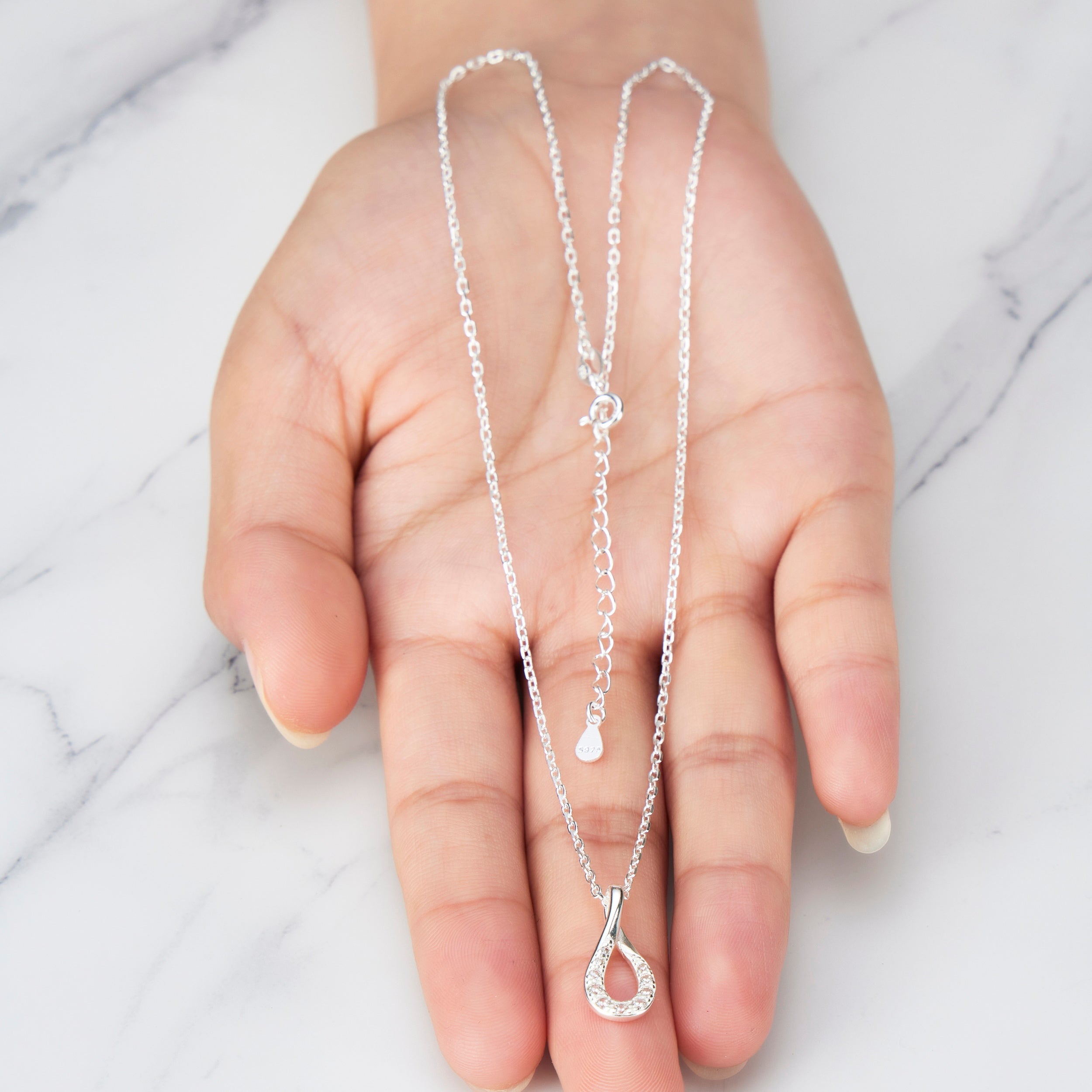 Sterling Silver Teardrop Twist Necklace Created with Zircondia® Crystals