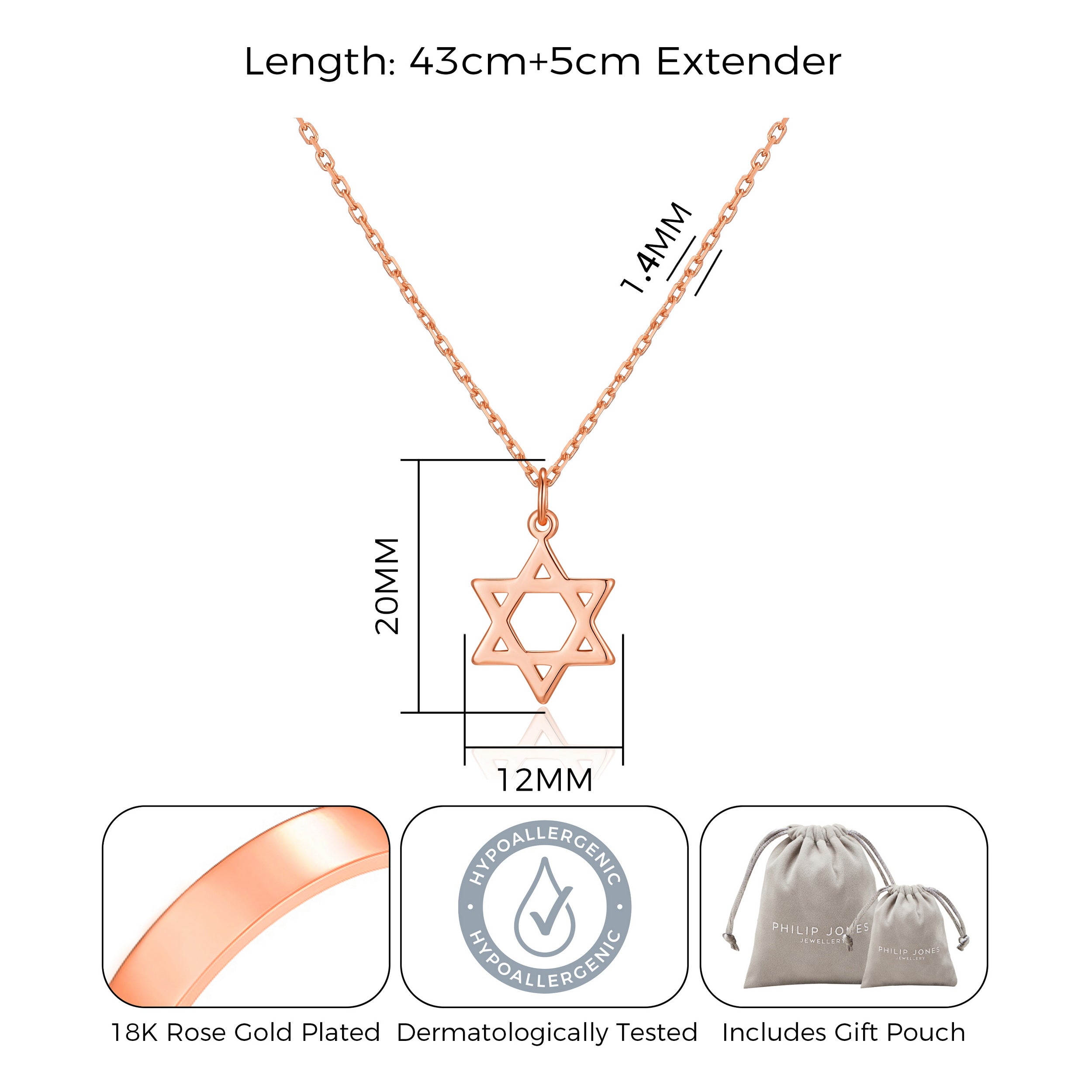 Rose Gold Plated Star of David Necklace