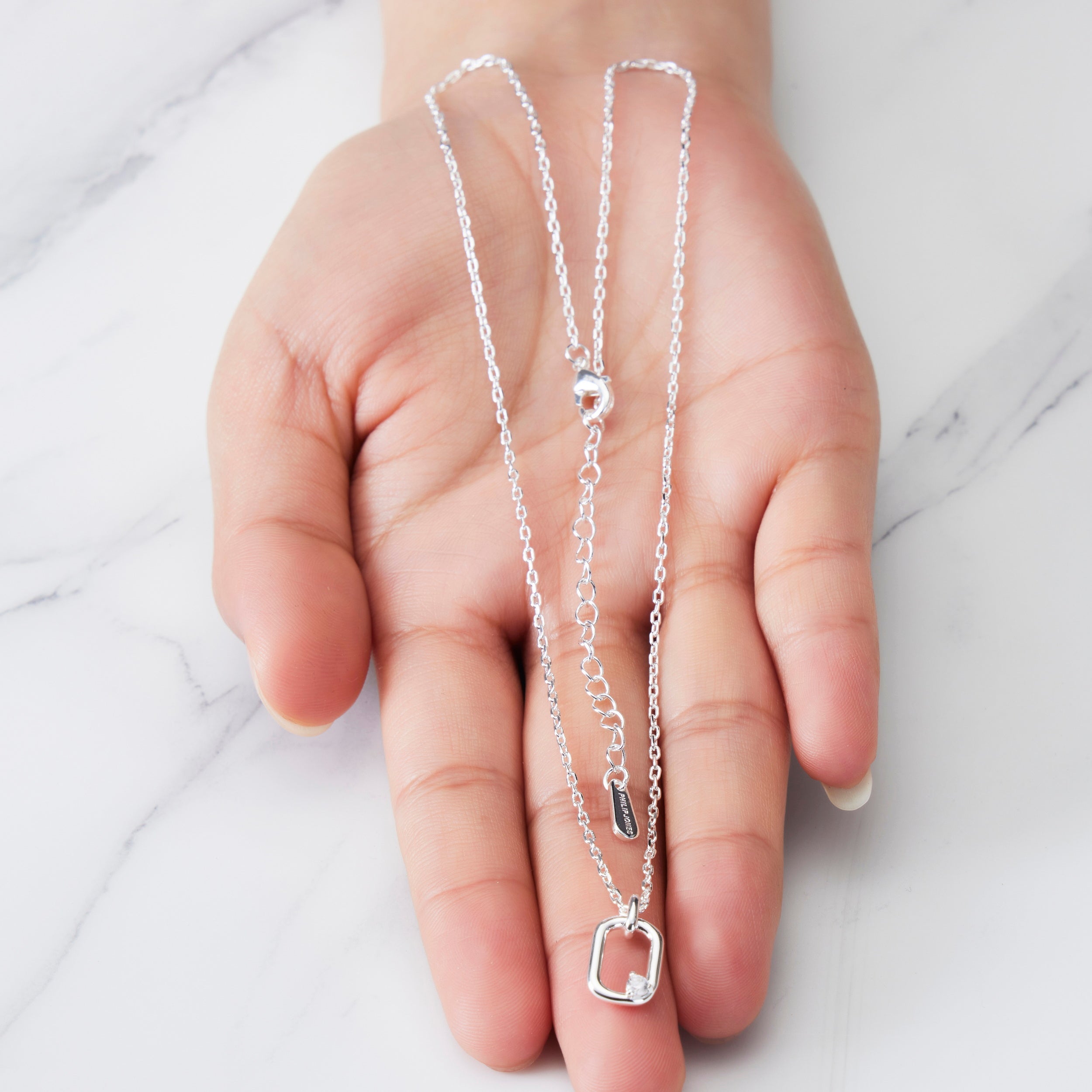 Silver Plated Paperclip Necklace Created with Zircondia® Crystals