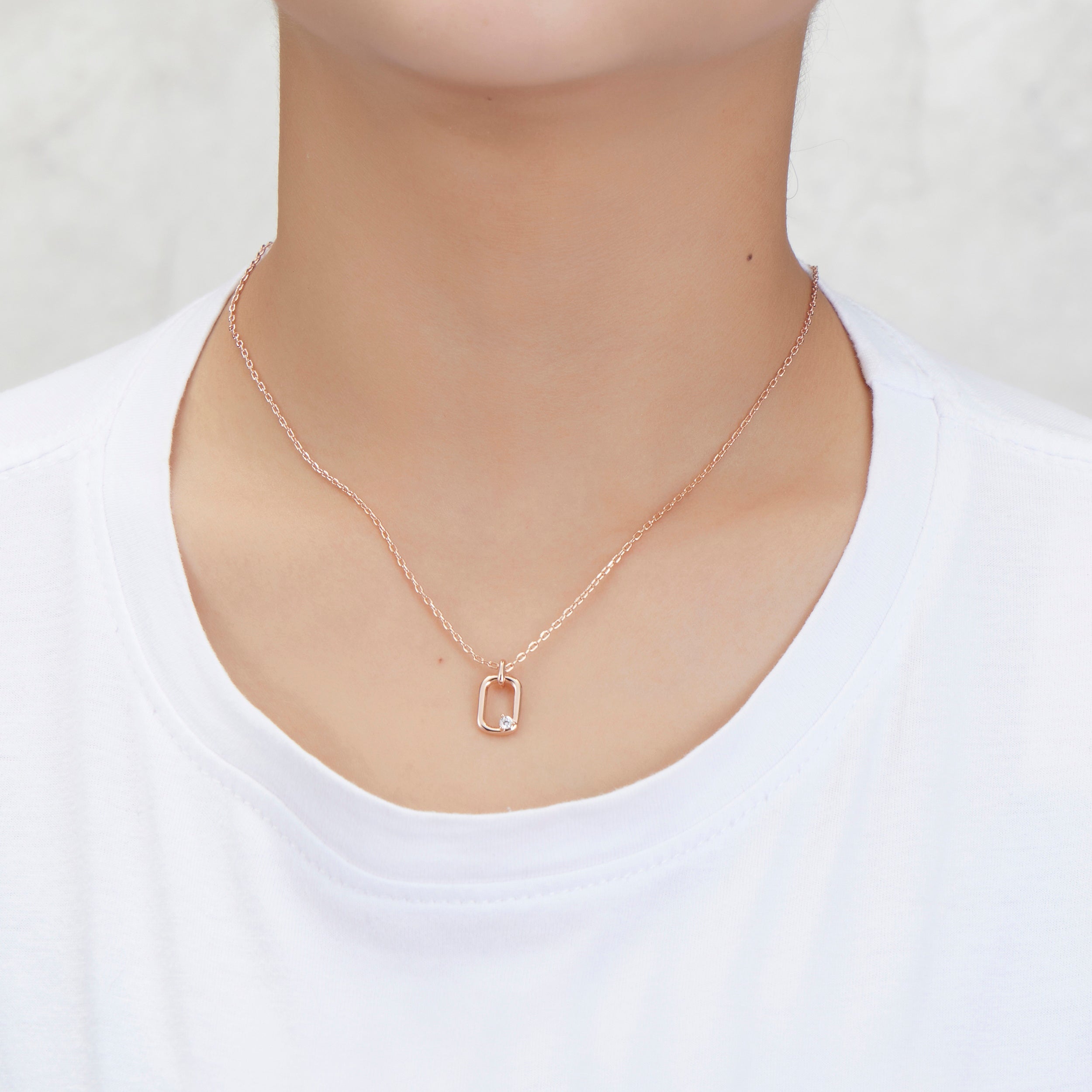 Rose Gold Plated Paperclip Necklace Created with Zircondia® Crystals