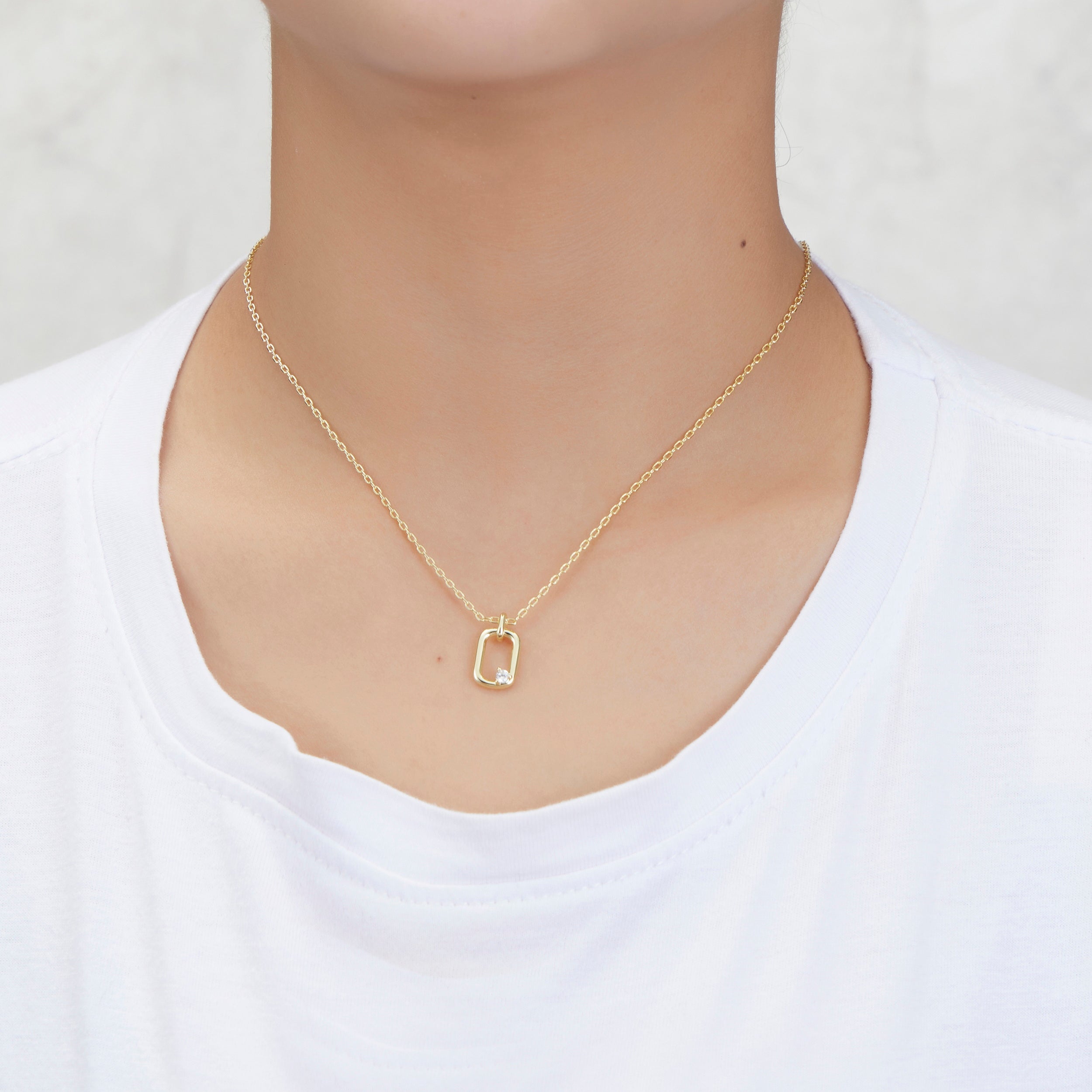 Gold Plated Paperclip Necklace Created with Zircondia® Crystals