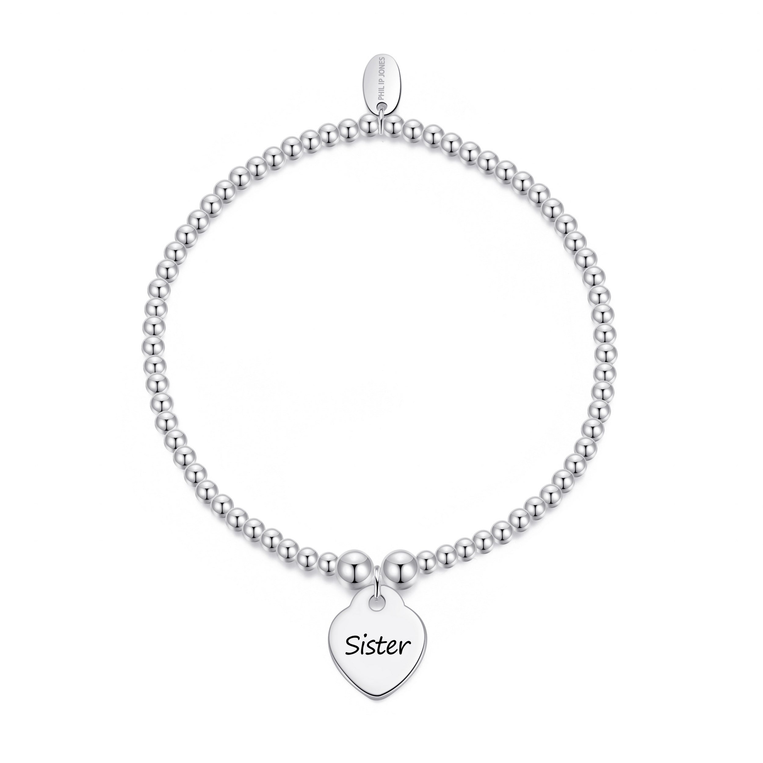 Sister Heart Charm Beaded Stretch Bracelet