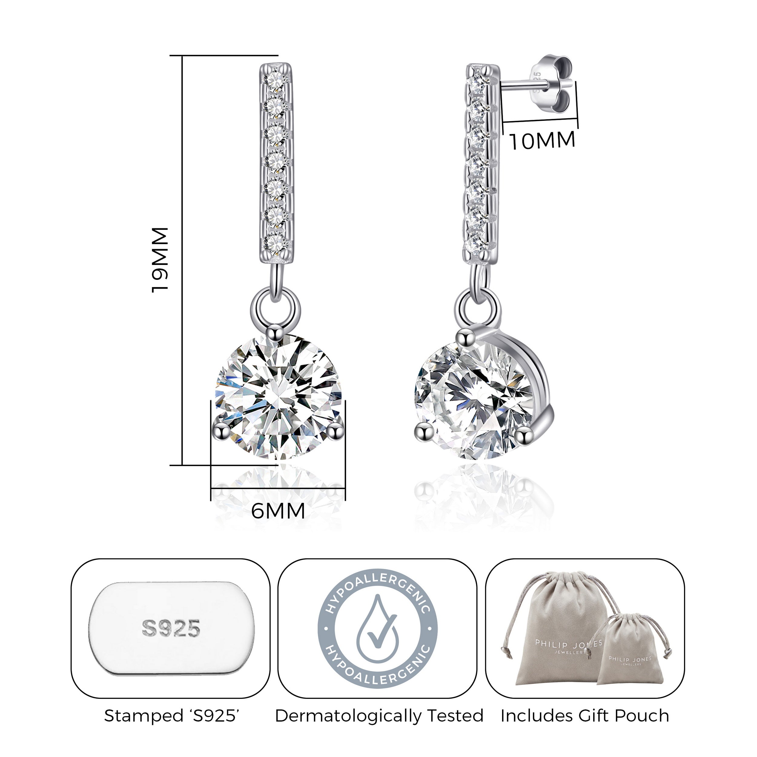 Sterling Silver Solitaire Drop Earrings Created with Zircondia® Crystals