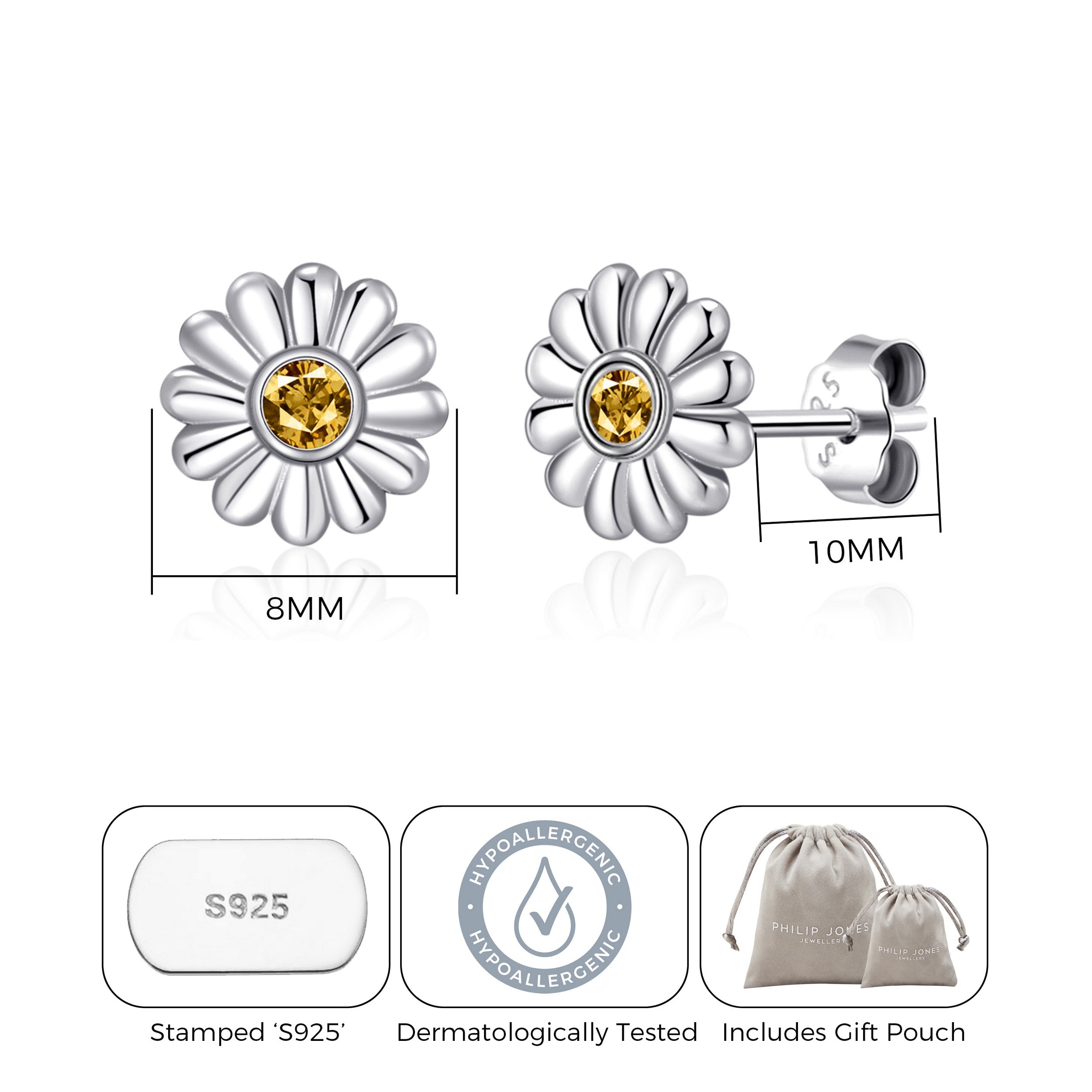 Sterling Silver Daisy Earrings Created with Zircondia® Crystals