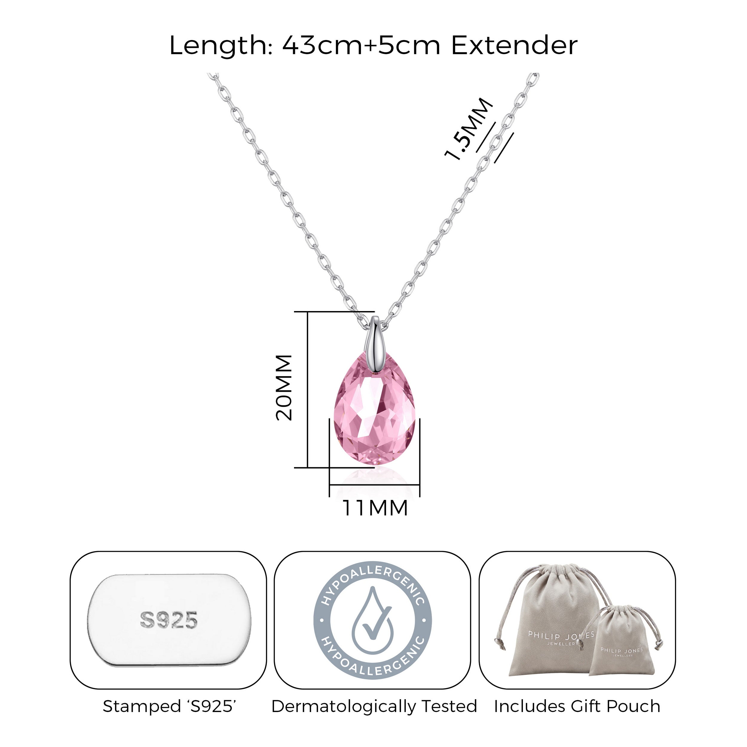 Sterling Silver Light Rose Necklace Created with Zircondia® Crystals