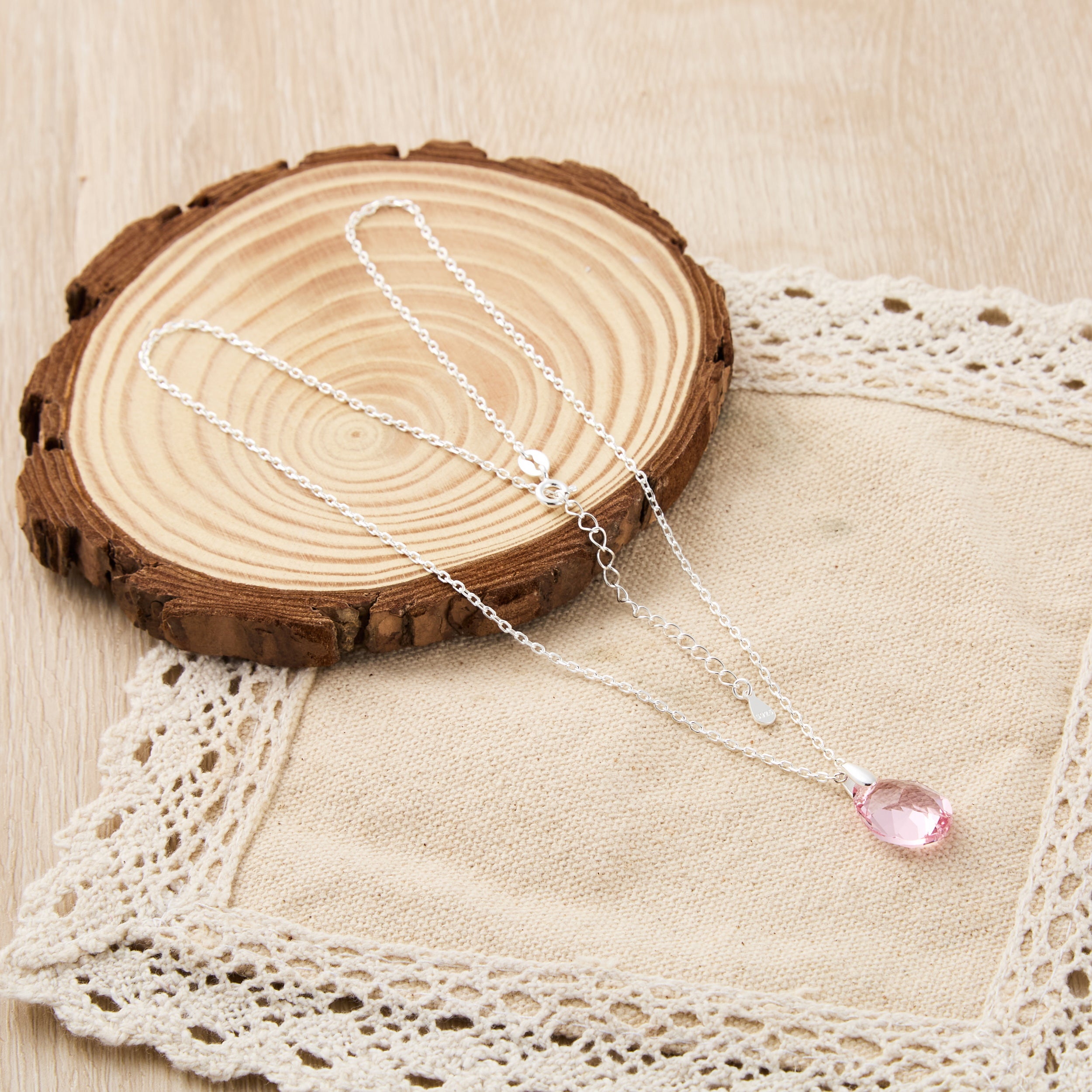 Sterling Silver Light Rose Necklace Created with Zircondia® Crystals