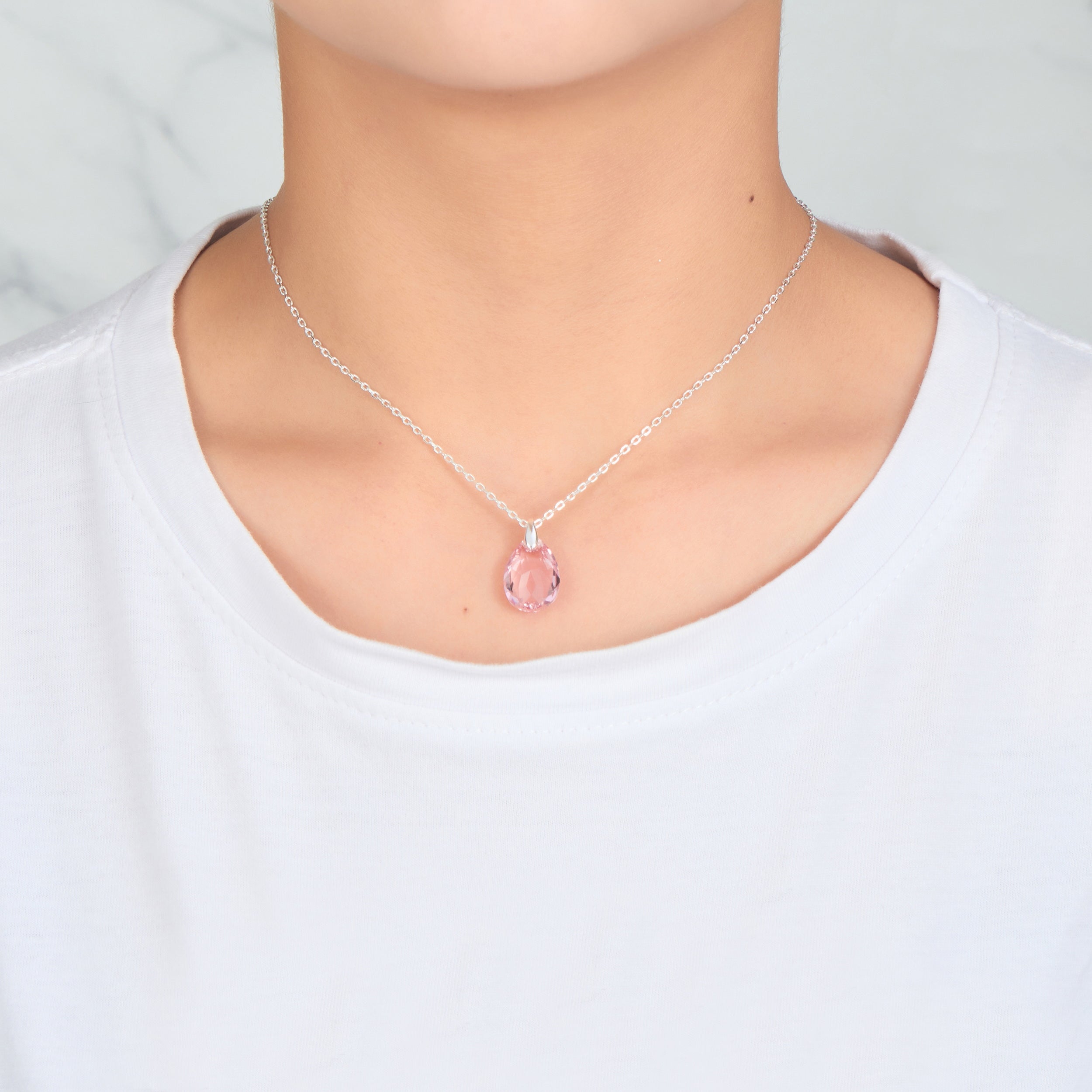 Sterling Silver Light Rose Necklace Created with Zircondia® Crystals