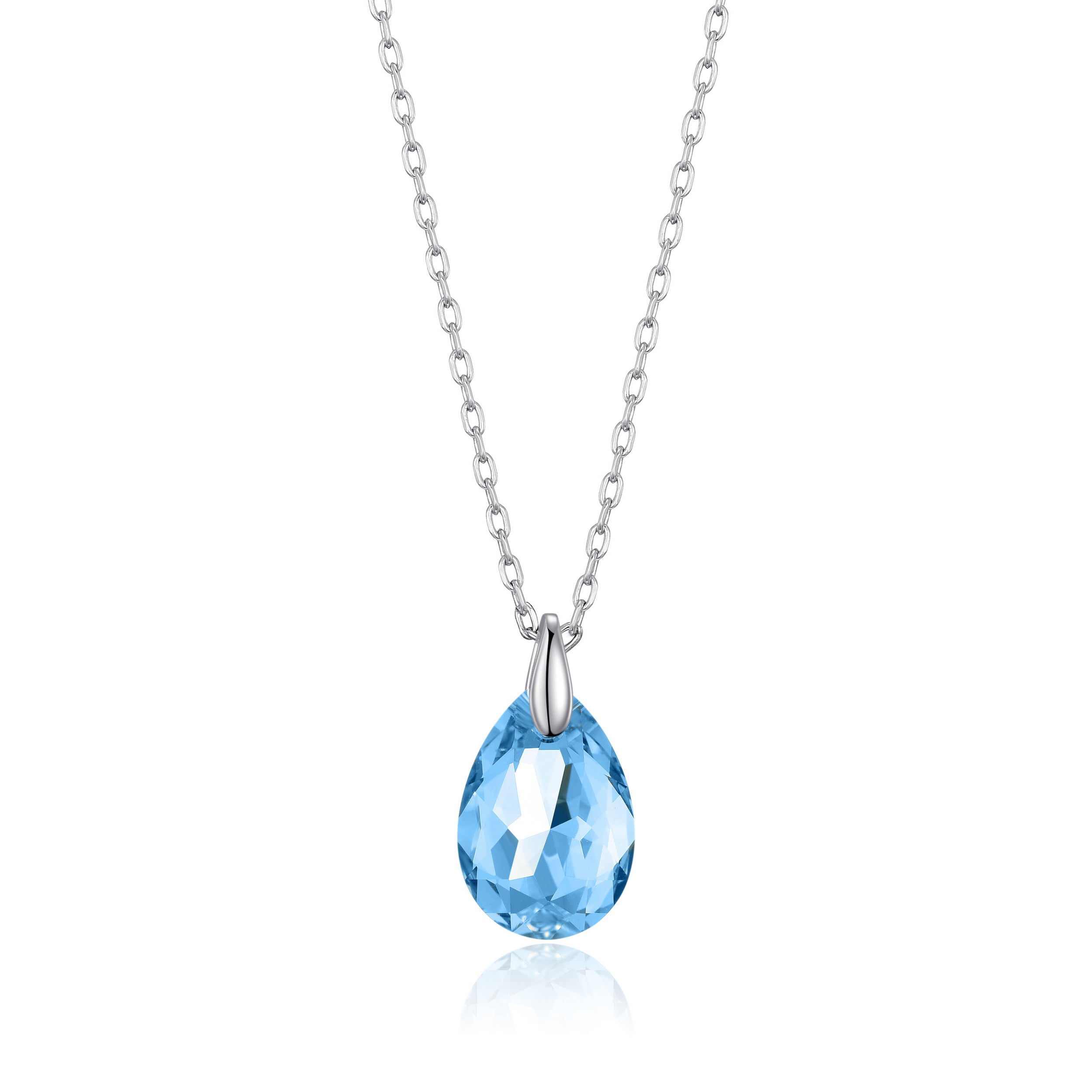 Sterling Silver Aquamarine Necklace Created with Zircondia® Crystals