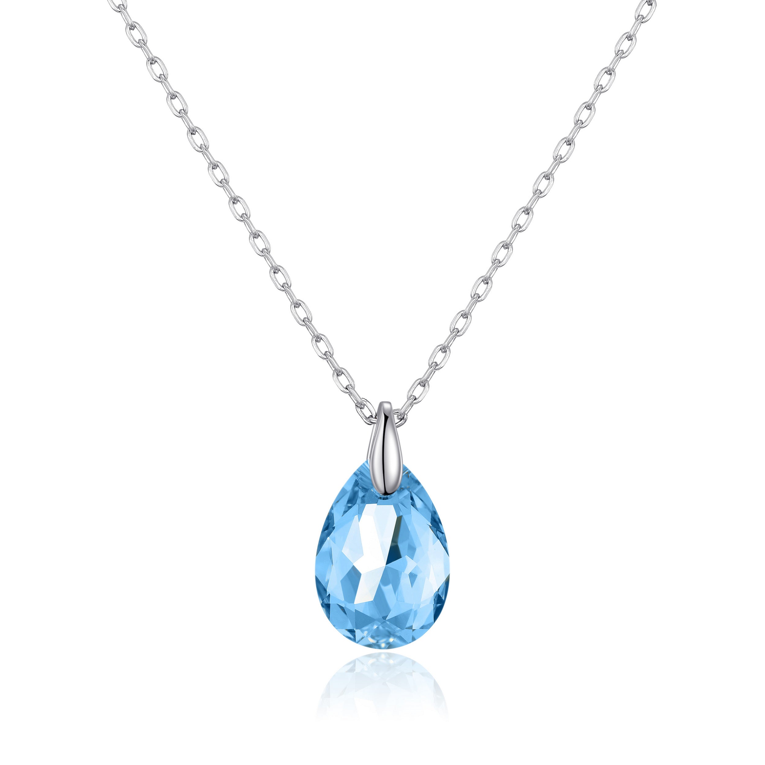 Sterling Silver Aquamarine Necklace Created with Zircondia® Crystals