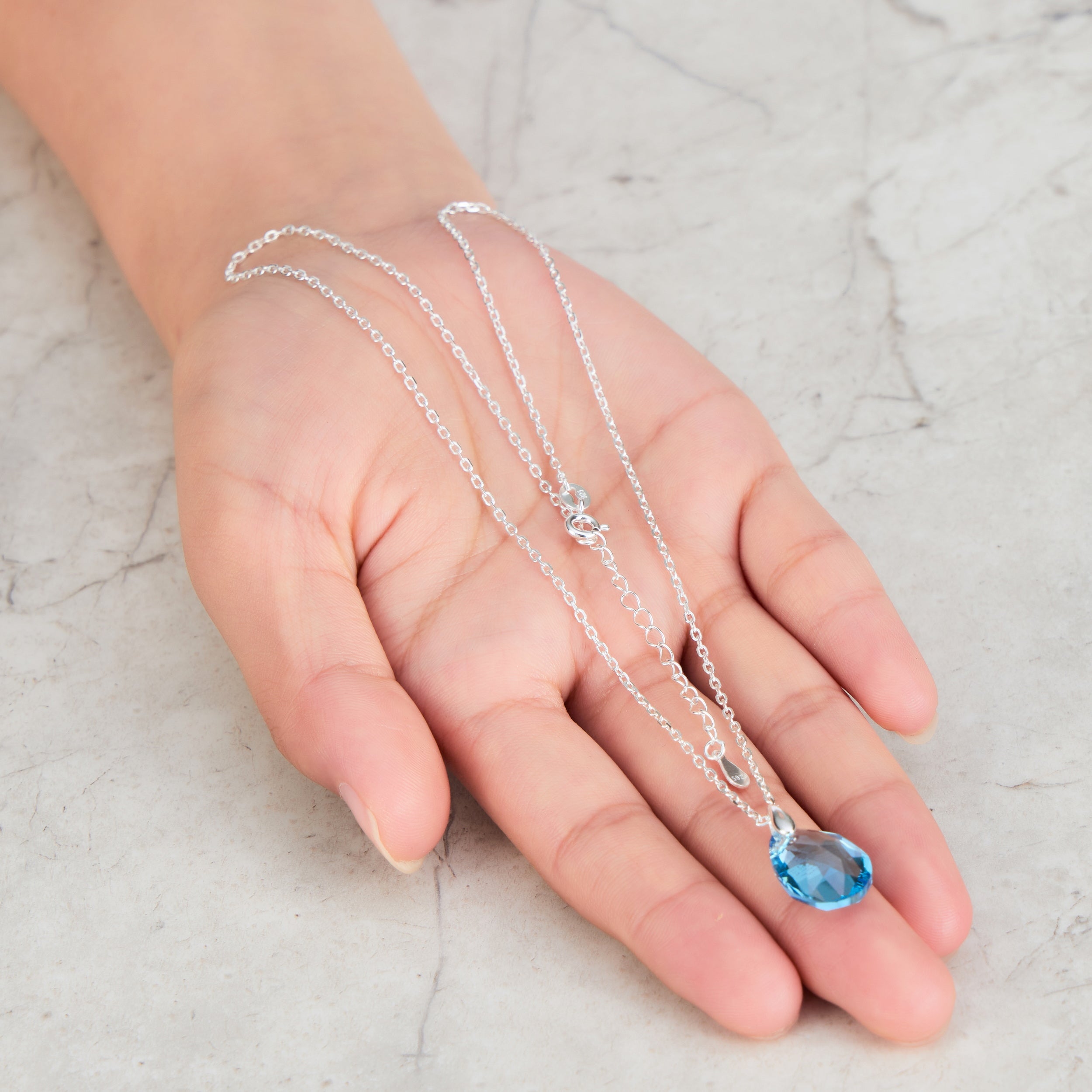 Sterling Silver Aquamarine Necklace Created with Zircondia® Crystals