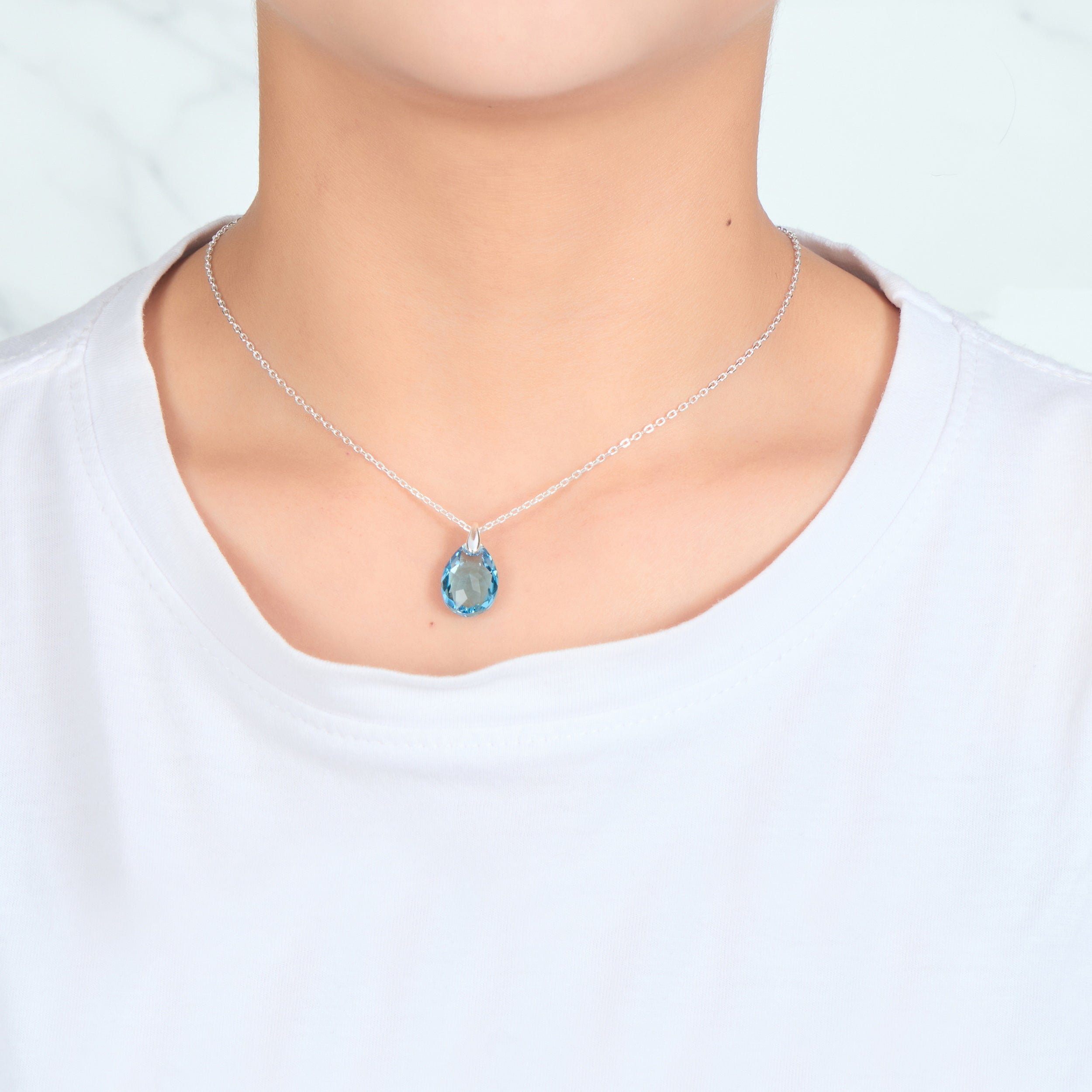 Sterling Silver Aquamarine Necklace Created with Zircondia® Crystals