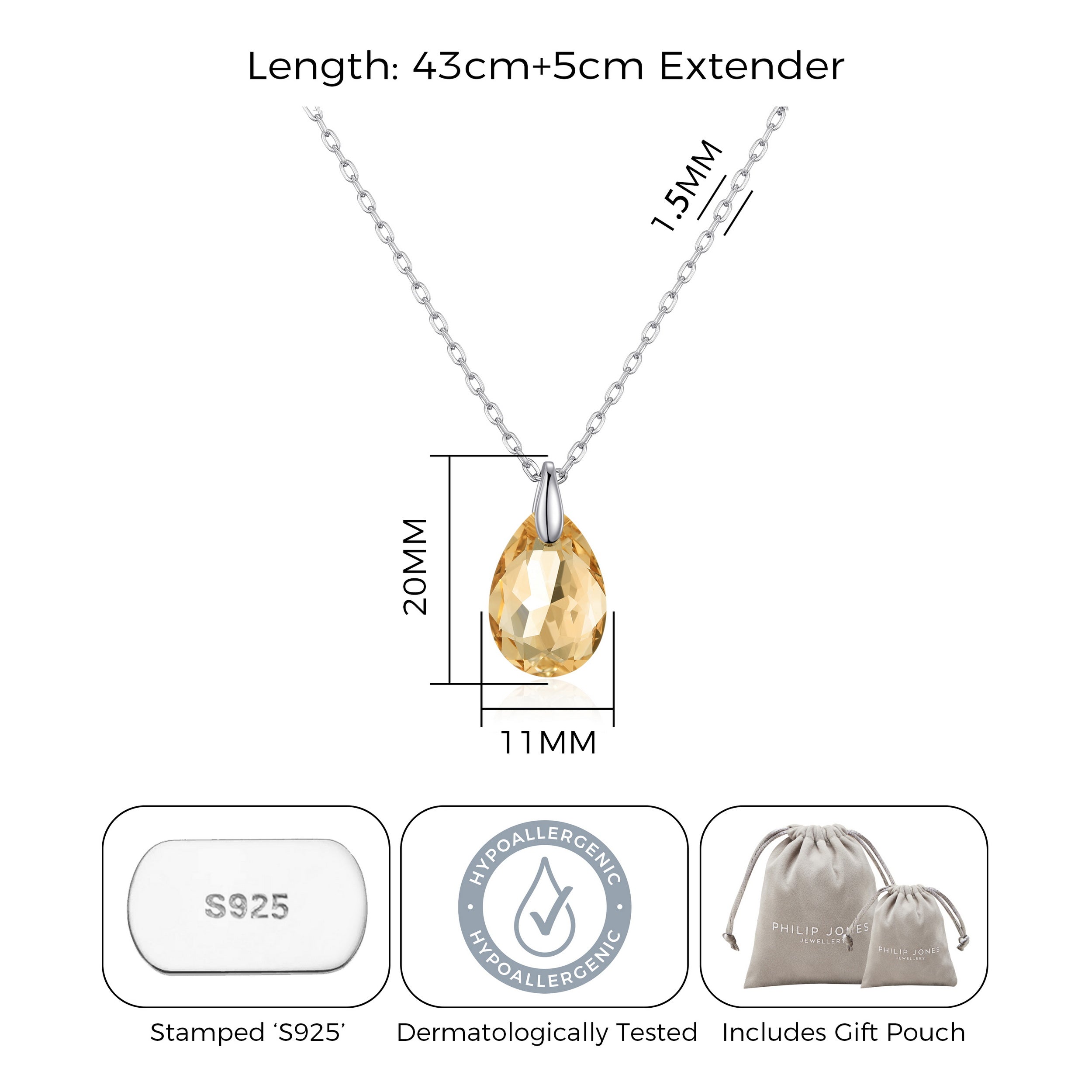 Sterling Silver Golden Shadow Necklace Created with Zircondia® Crystals