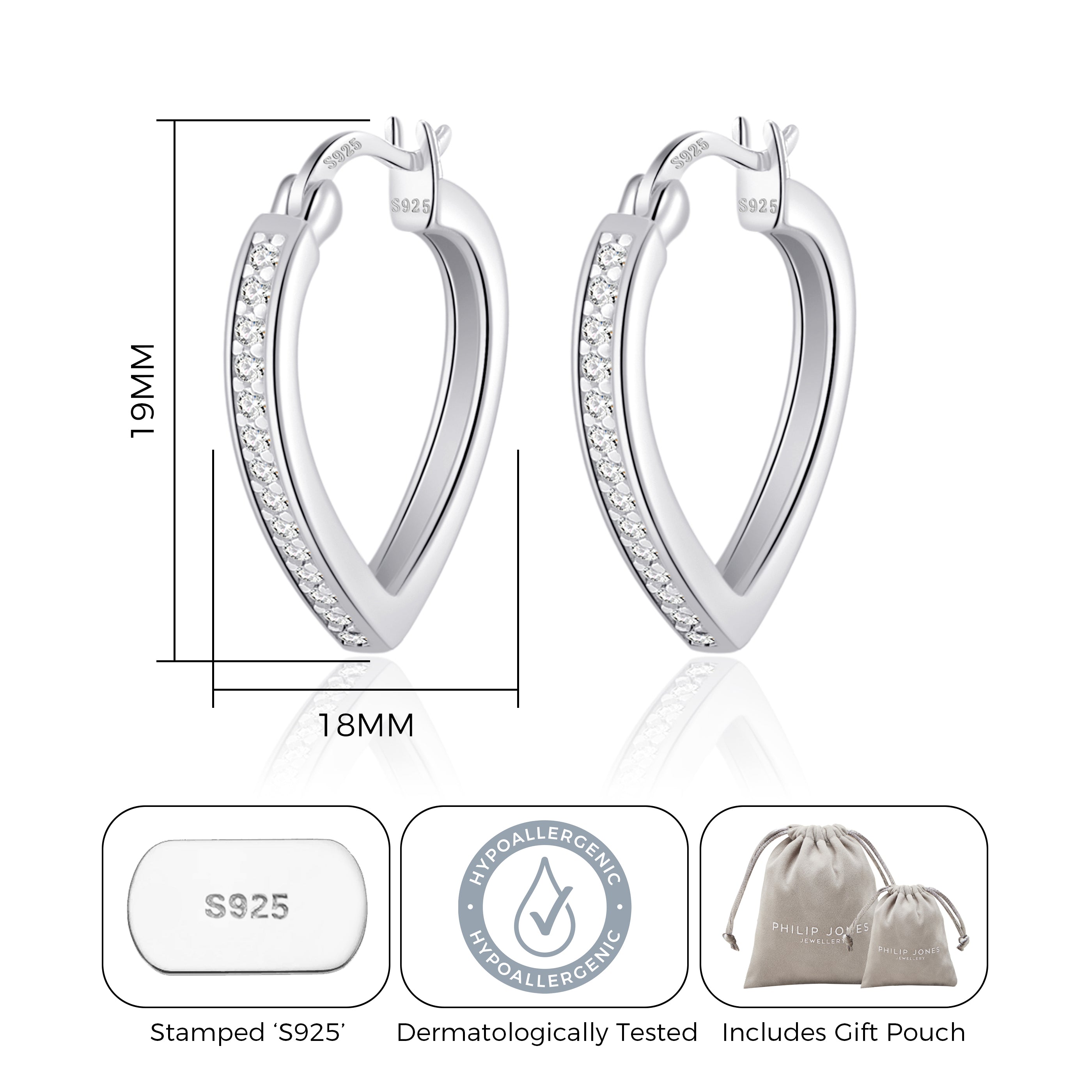 Sterling Silver Crystal Heart Hoop Earrings Created with Zircondia® Crystals