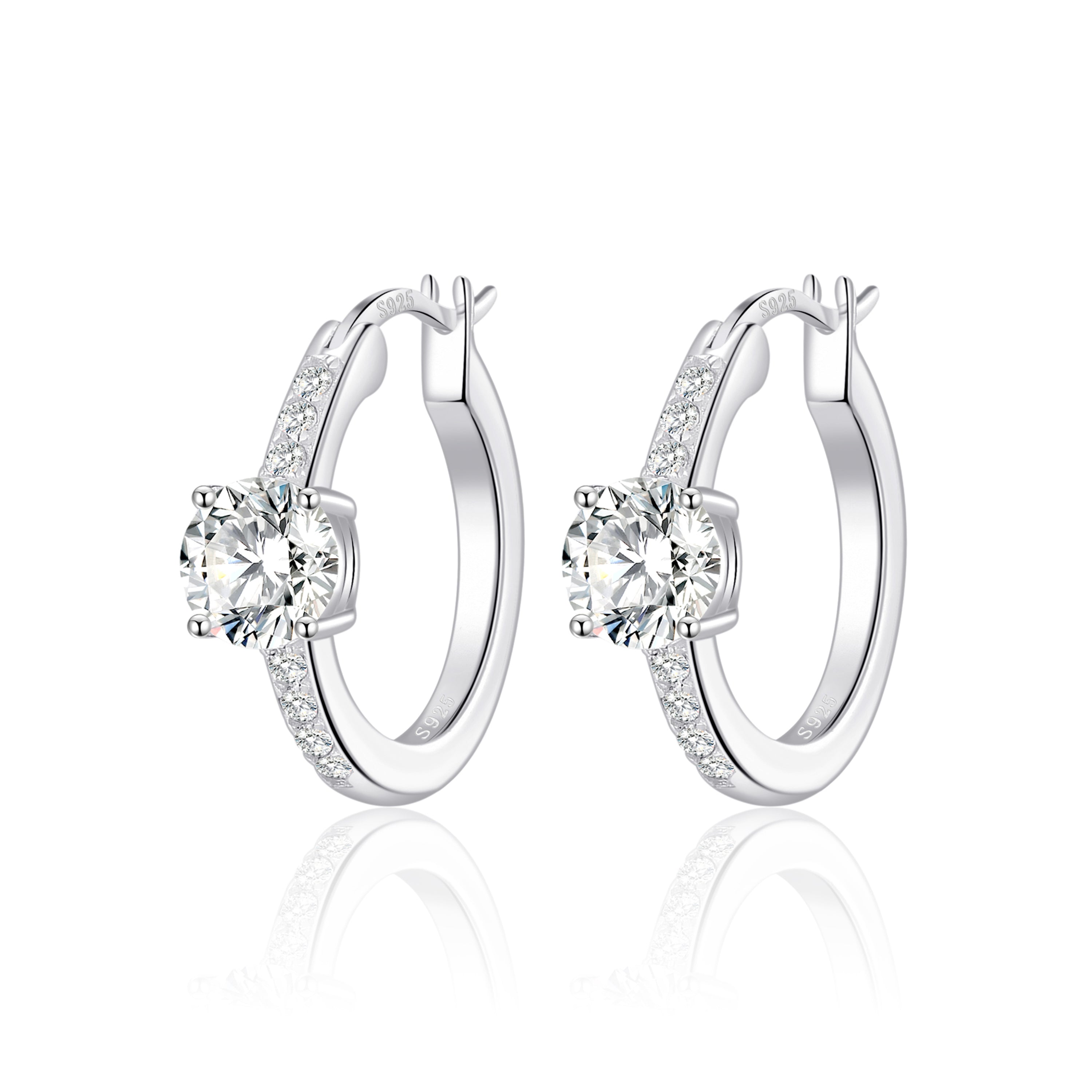 Sterling Silver Solitaire Hoop Earrings Created with Zircondia® Crystals