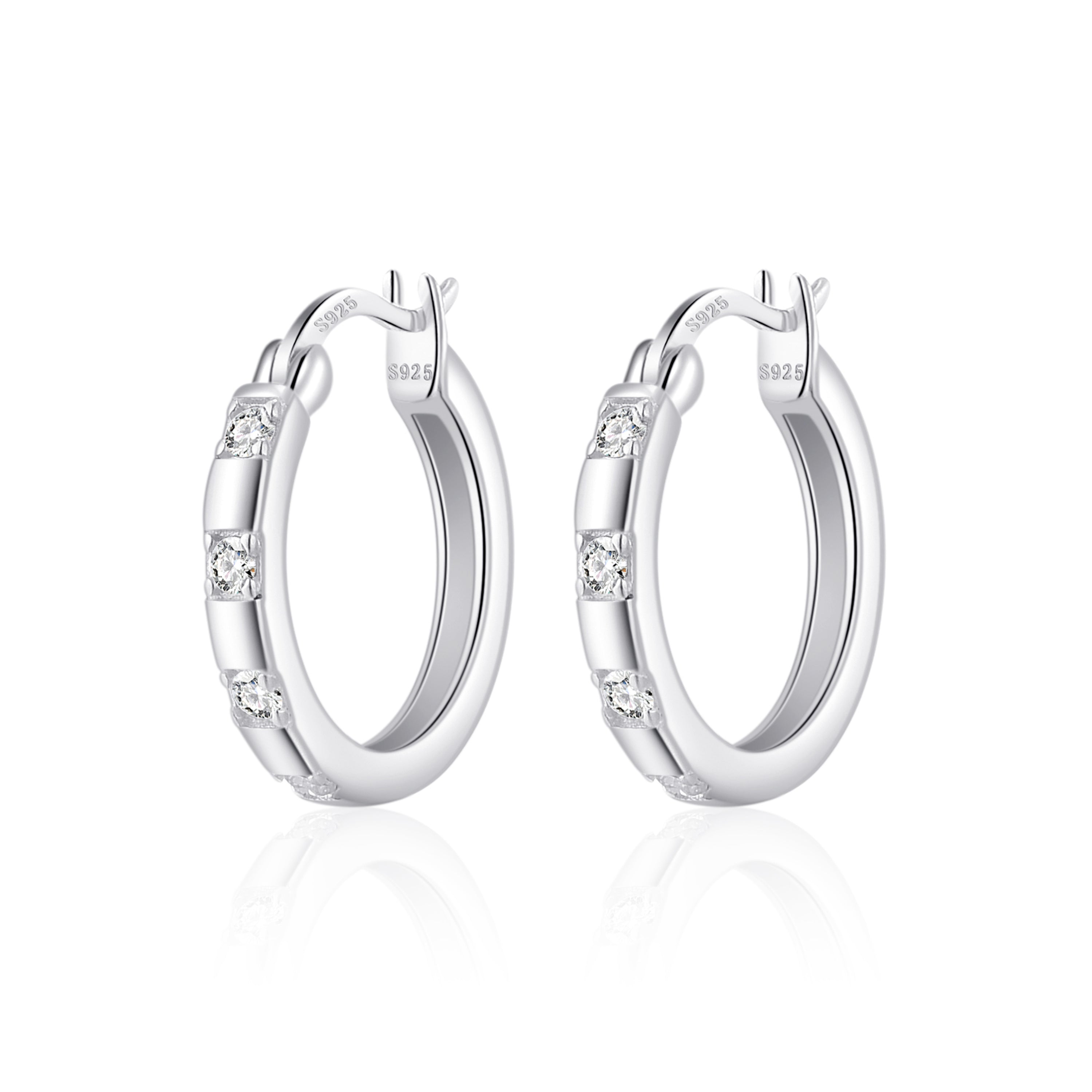 Sterling Silver Four Stone Hoop Earrings Created with Zircondia® Crystals