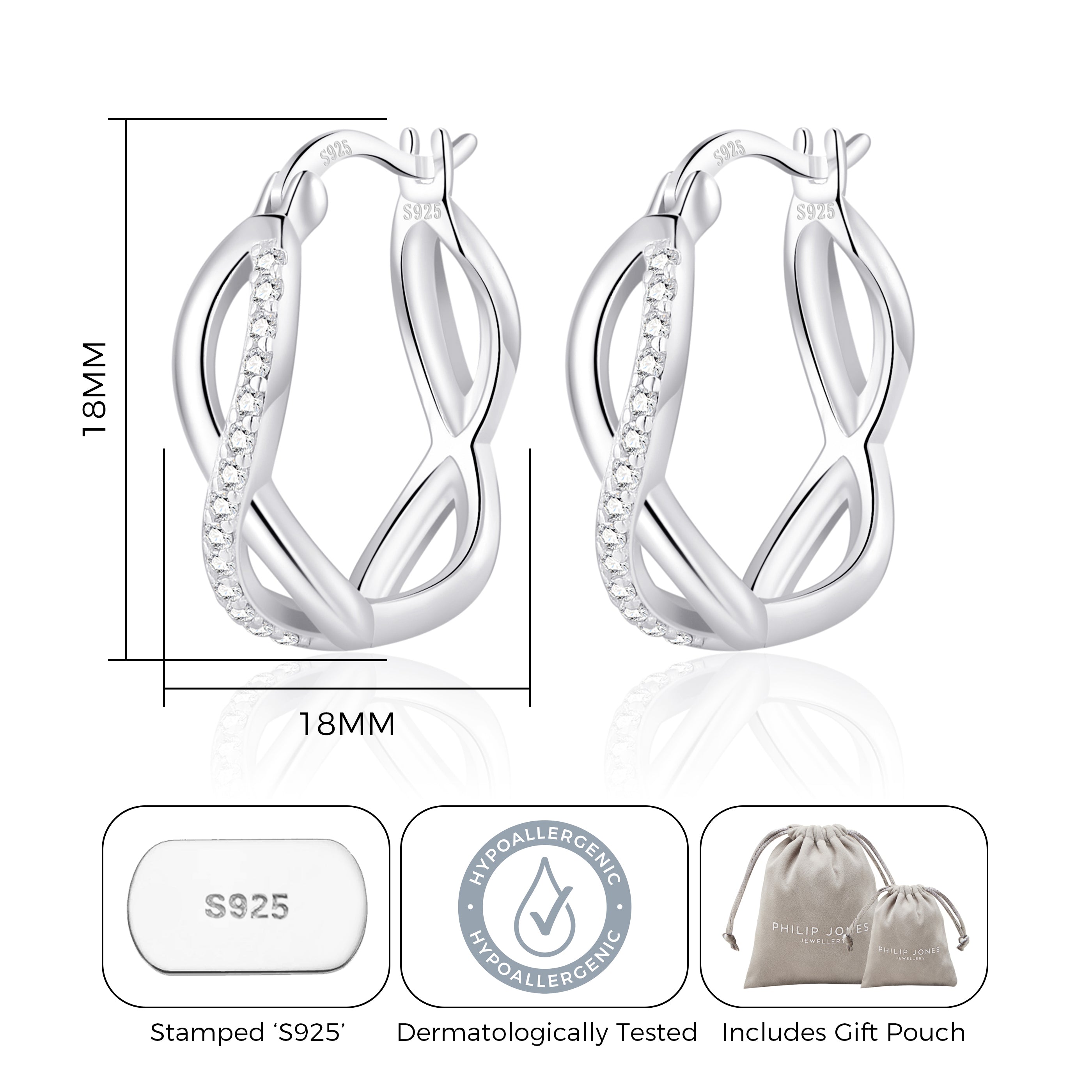 Sterling Silver Infinity Crystal Hoop Earrings Created with Zircondia® Crystals