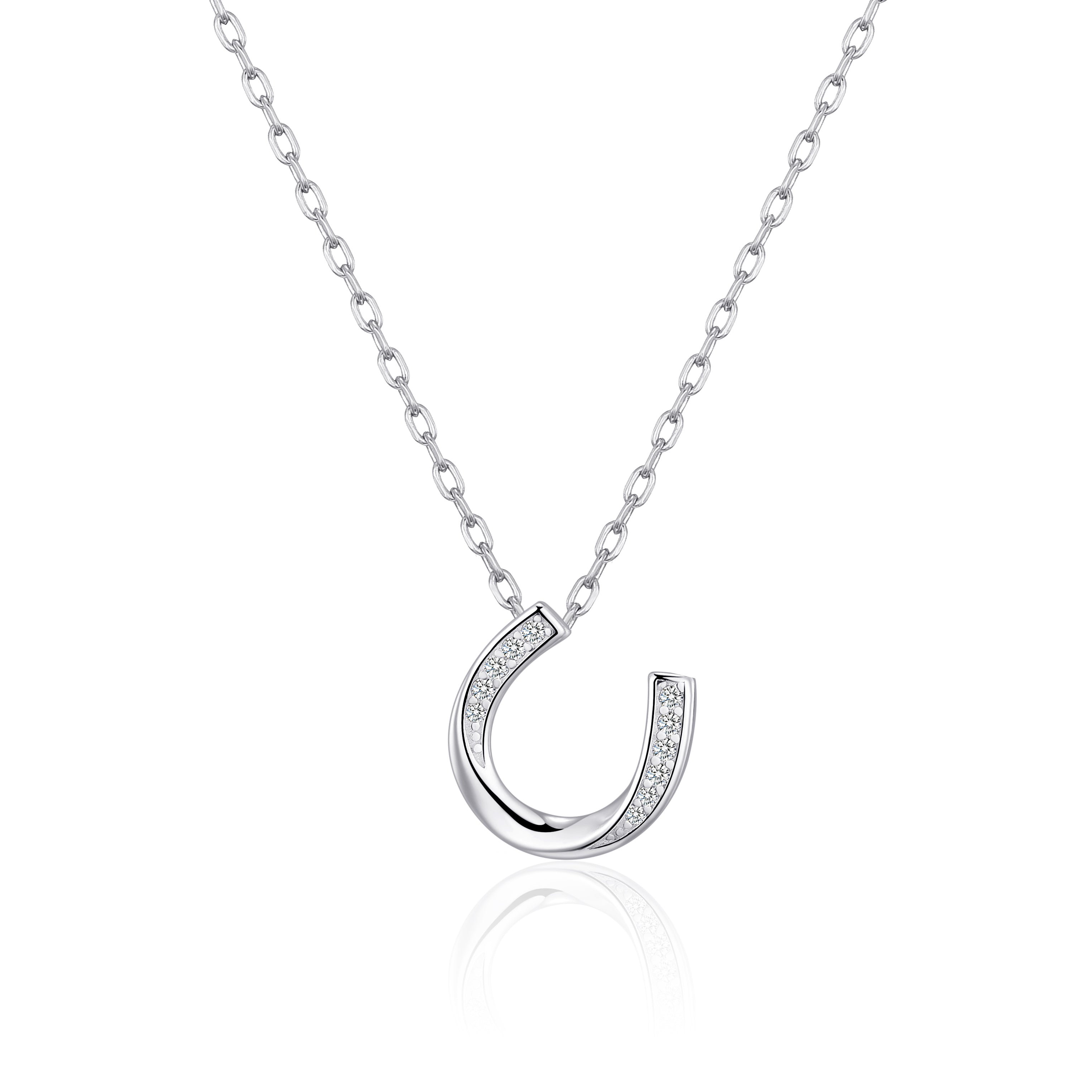 Sterling Silver Horseshoe Necklace Created with Zircondia® Crystals