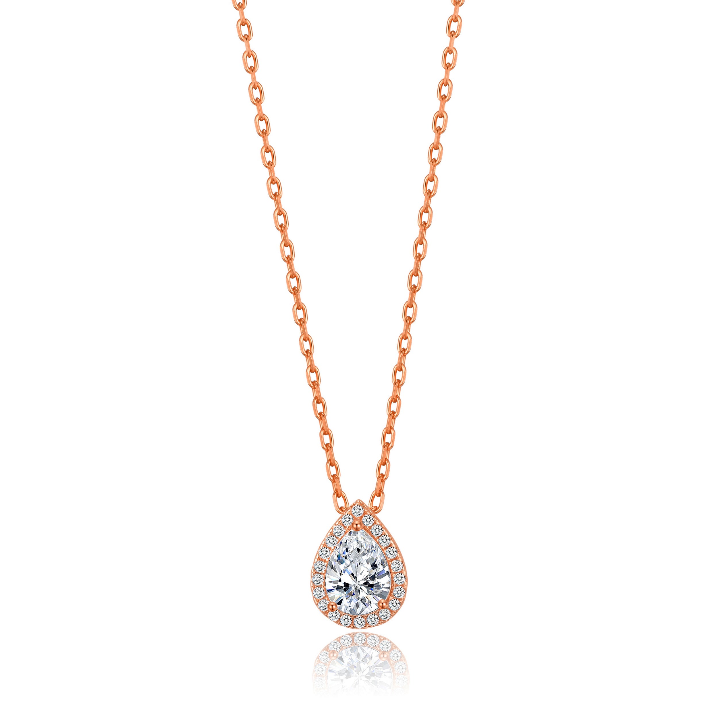 Rose Gold Plated Pear Halo Necklace Created with Zircondia® Crystals