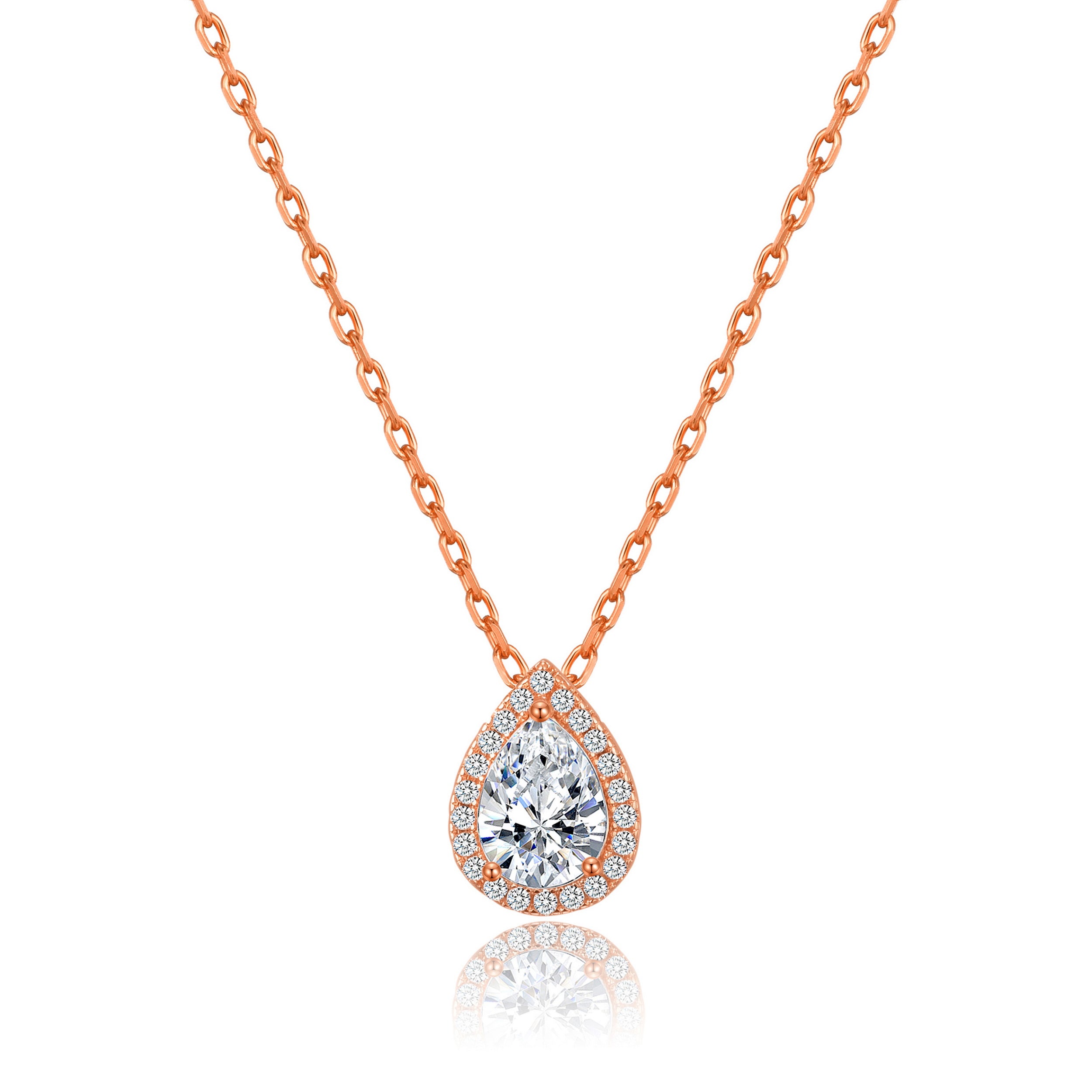 Rose Gold Plated Pear Halo Necklace Created with Zircondia® Crystals