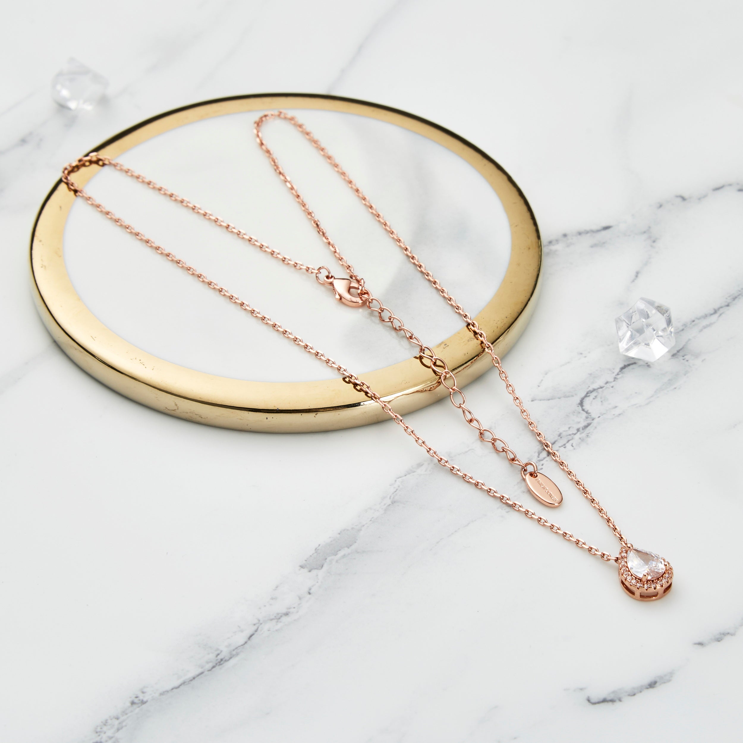 Rose Gold Plated Pear Halo Necklace Created with Zircondia® Crystals