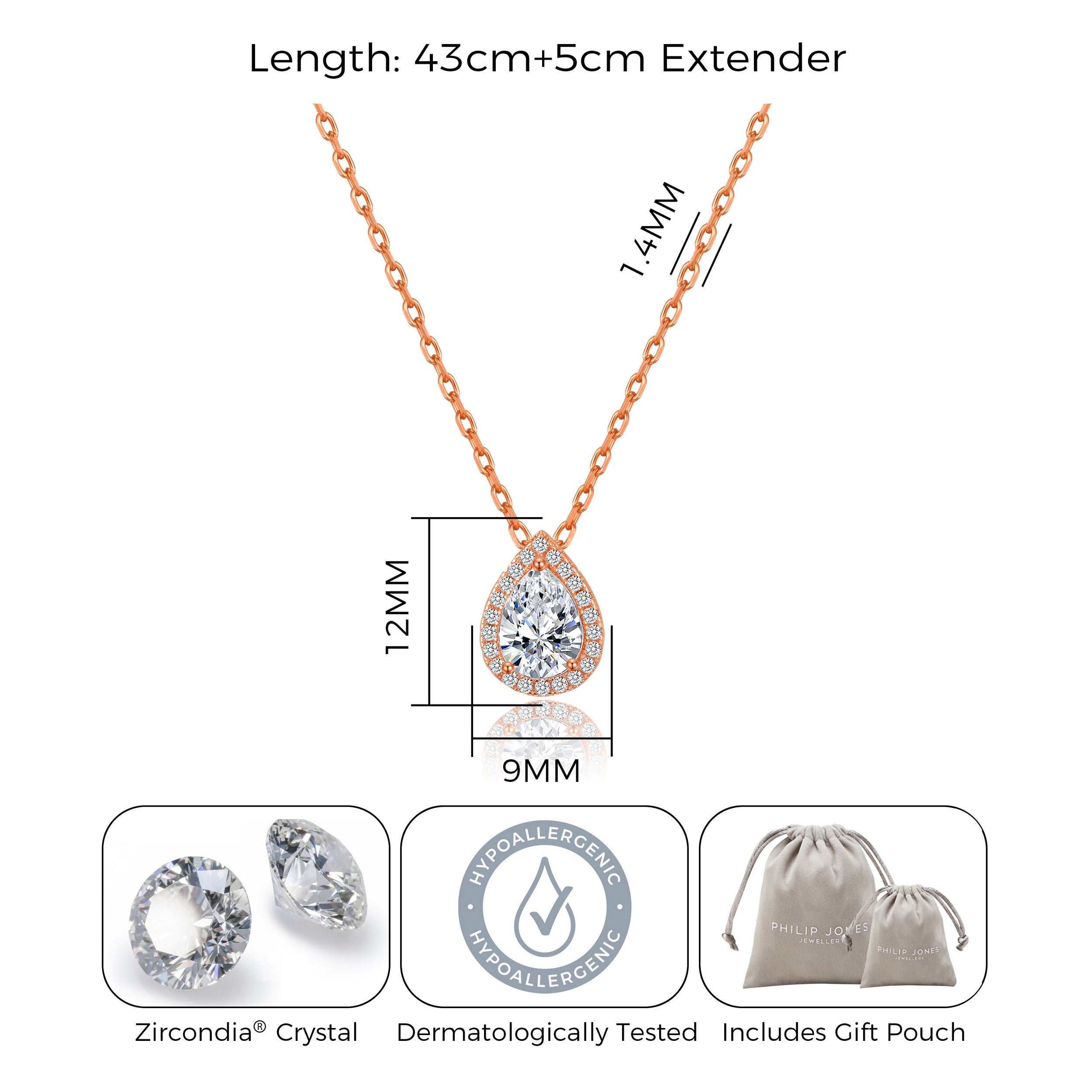 Rose Gold Plated Pear Halo Necklace Created with Zircondia® Crystals