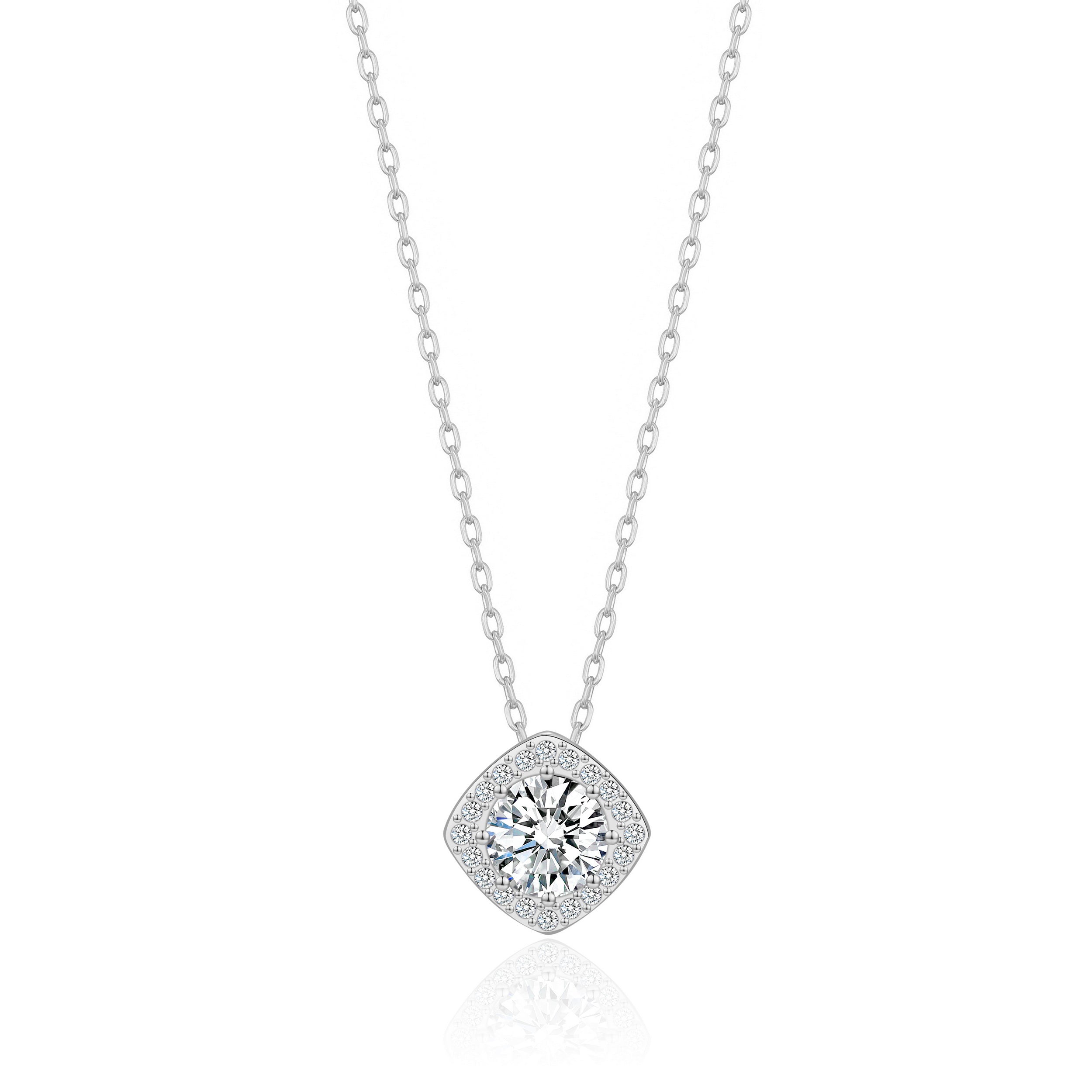 Silver Plated Square Halo Necklace Created with Zircondia® Crystals