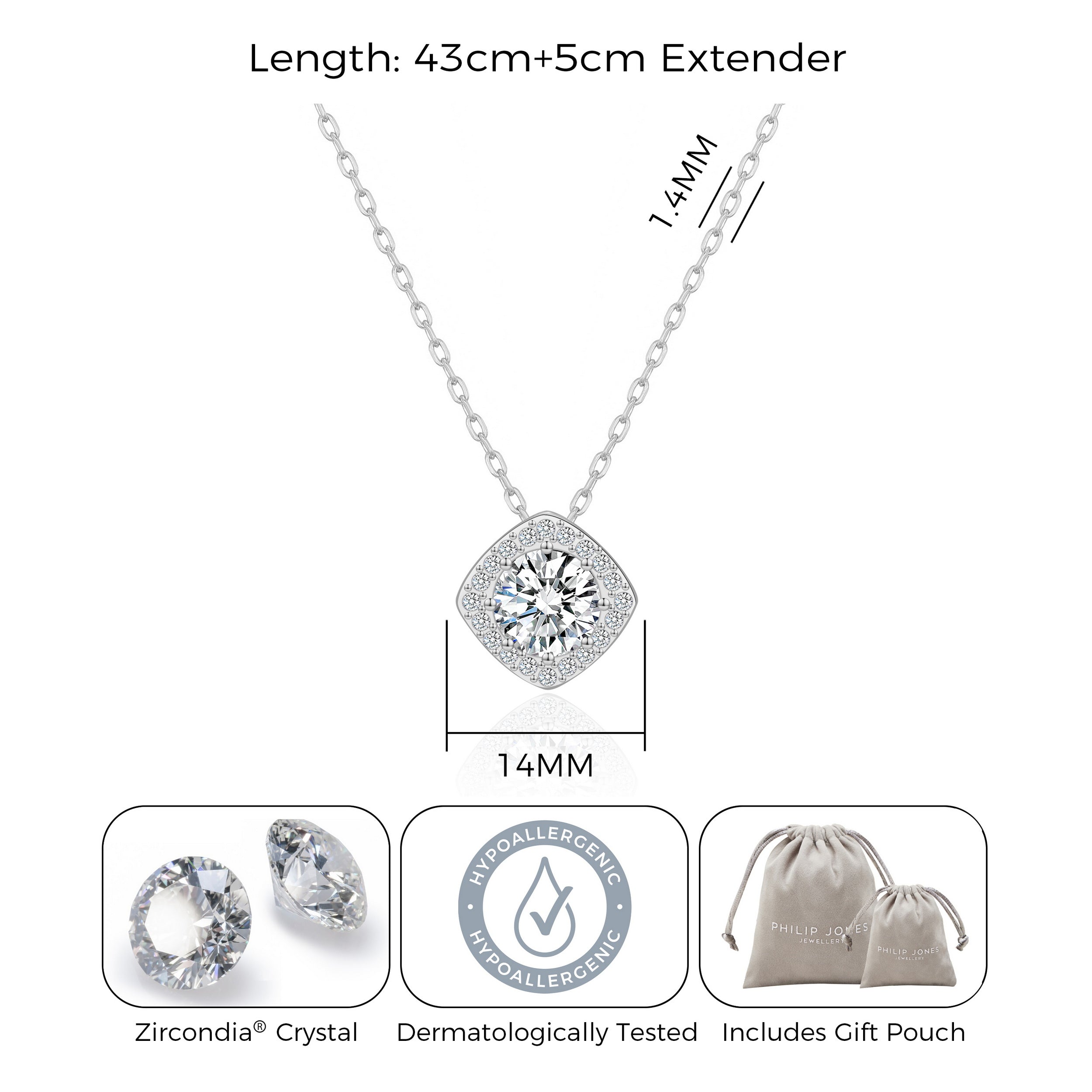 Silver Plated Square Halo Necklace Created with Zircondia® Crystals