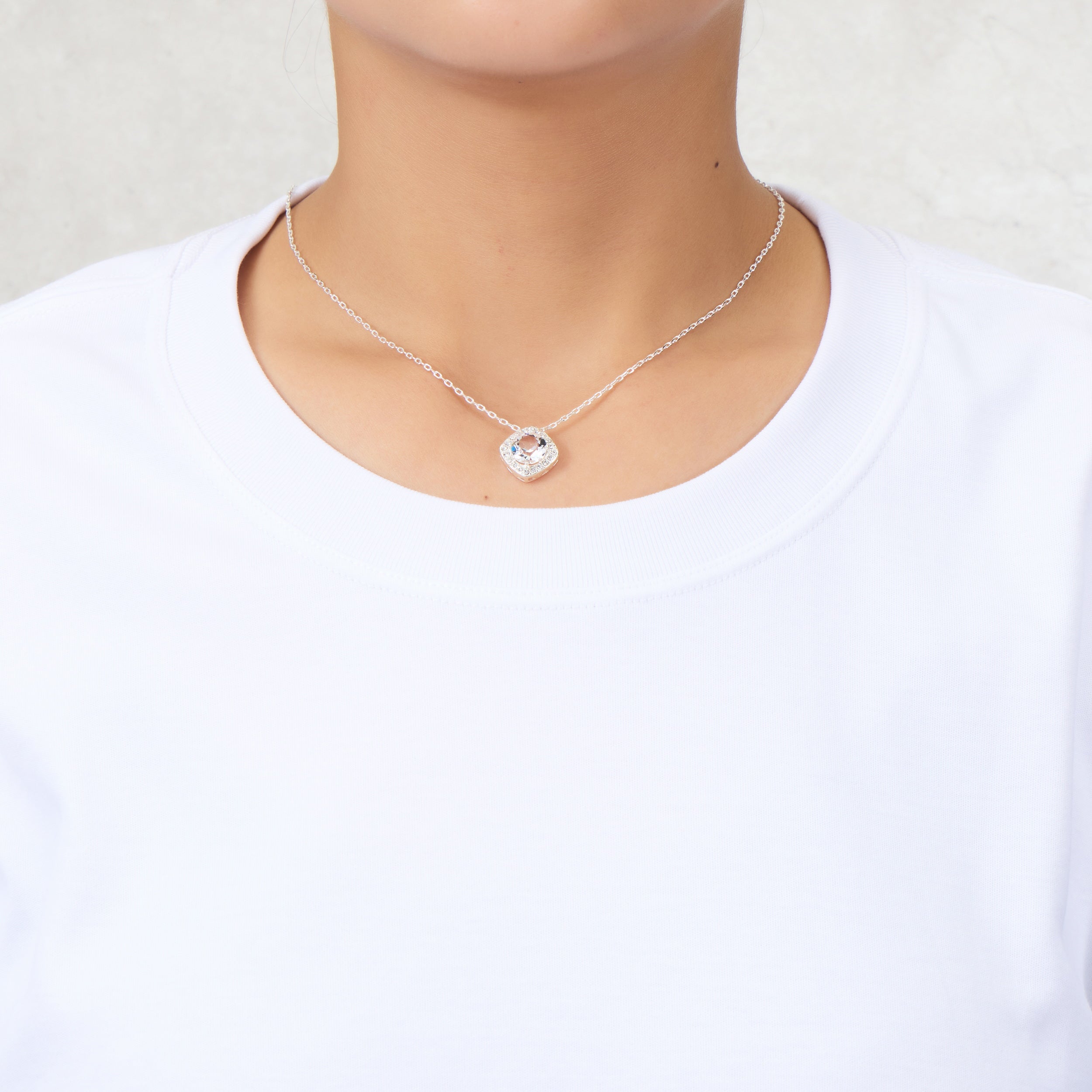 Silver Plated Square Halo Necklace Created with Zircondia® Crystals